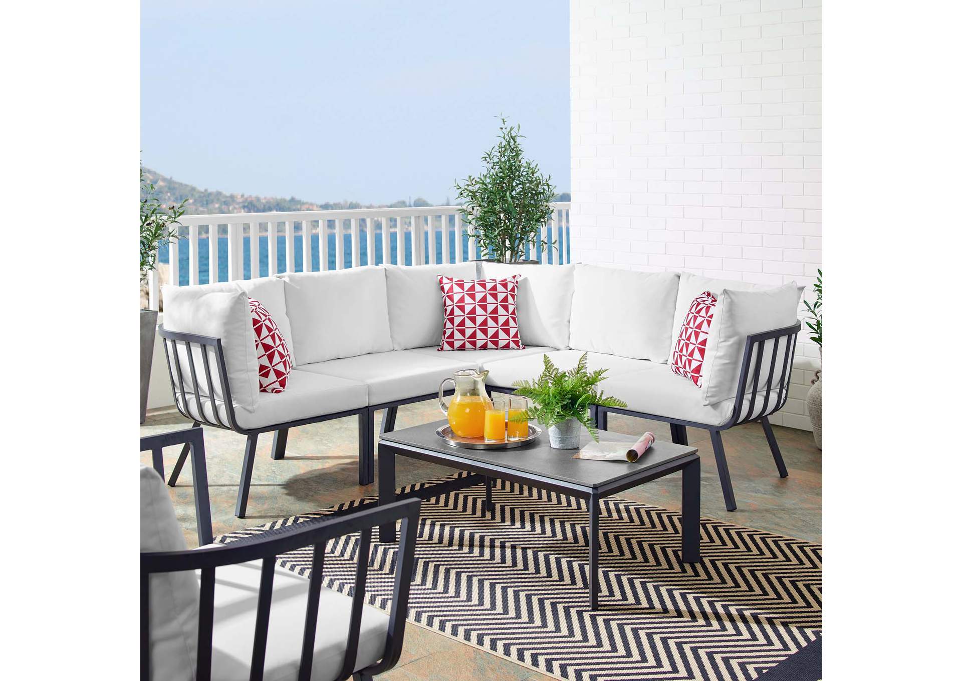 Gray White Riverside 6 Piece Outdoor Patio Aluminum Set,Modway