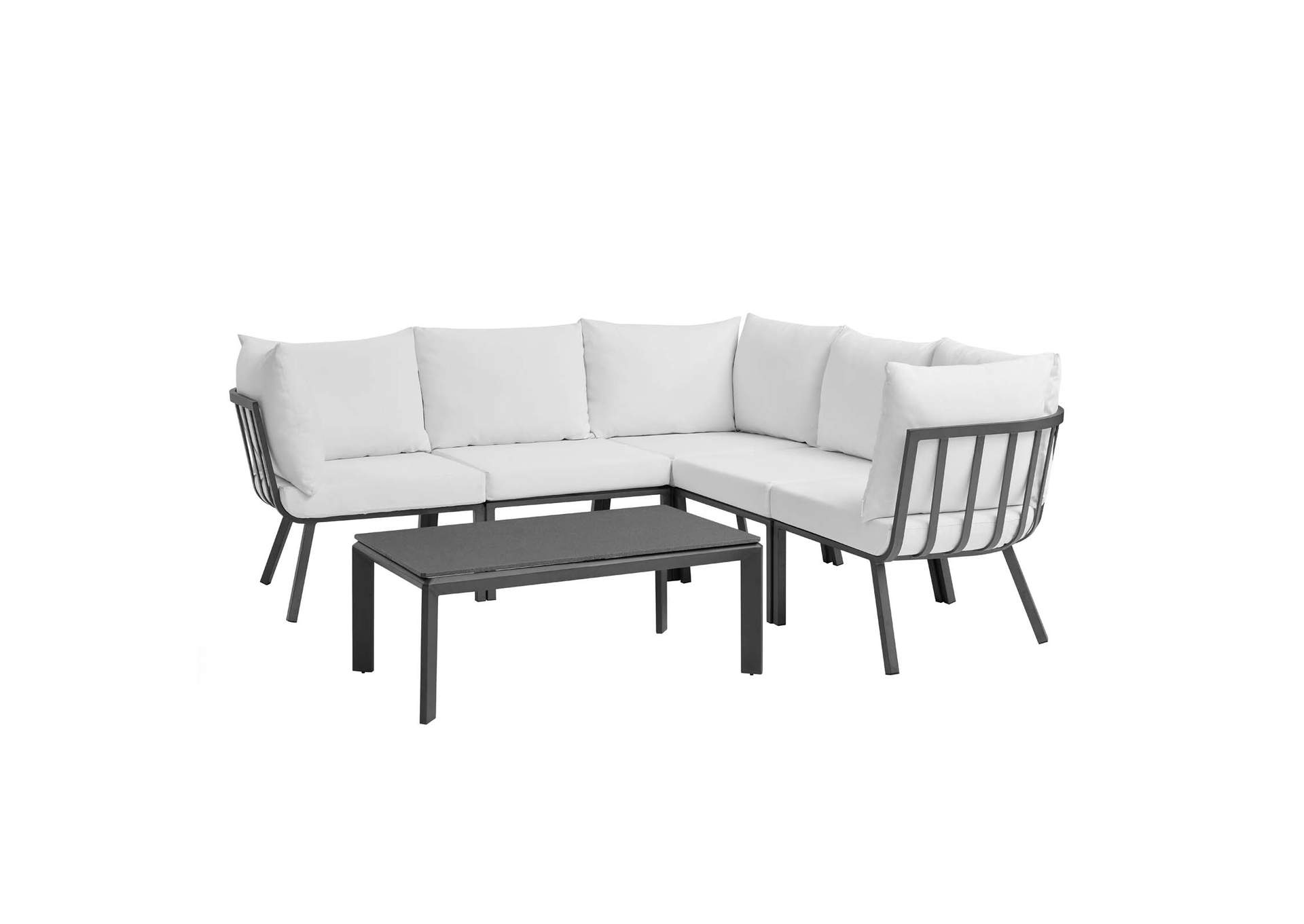 Gray White Riverside 6 Piece Outdoor Patio Aluminum Set,Modway