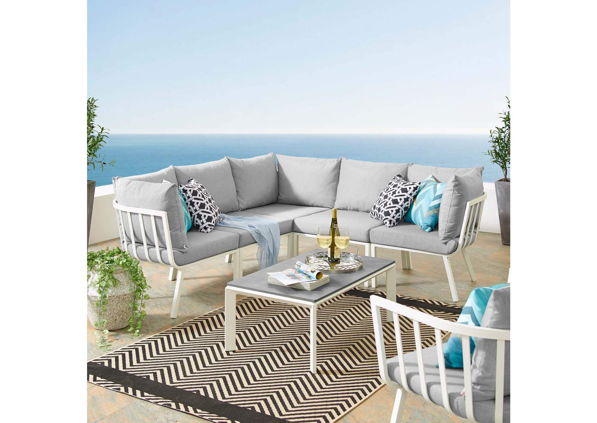 White Gray Riverside 6 Piece Outdoor Patio Aluminum Set,Modway