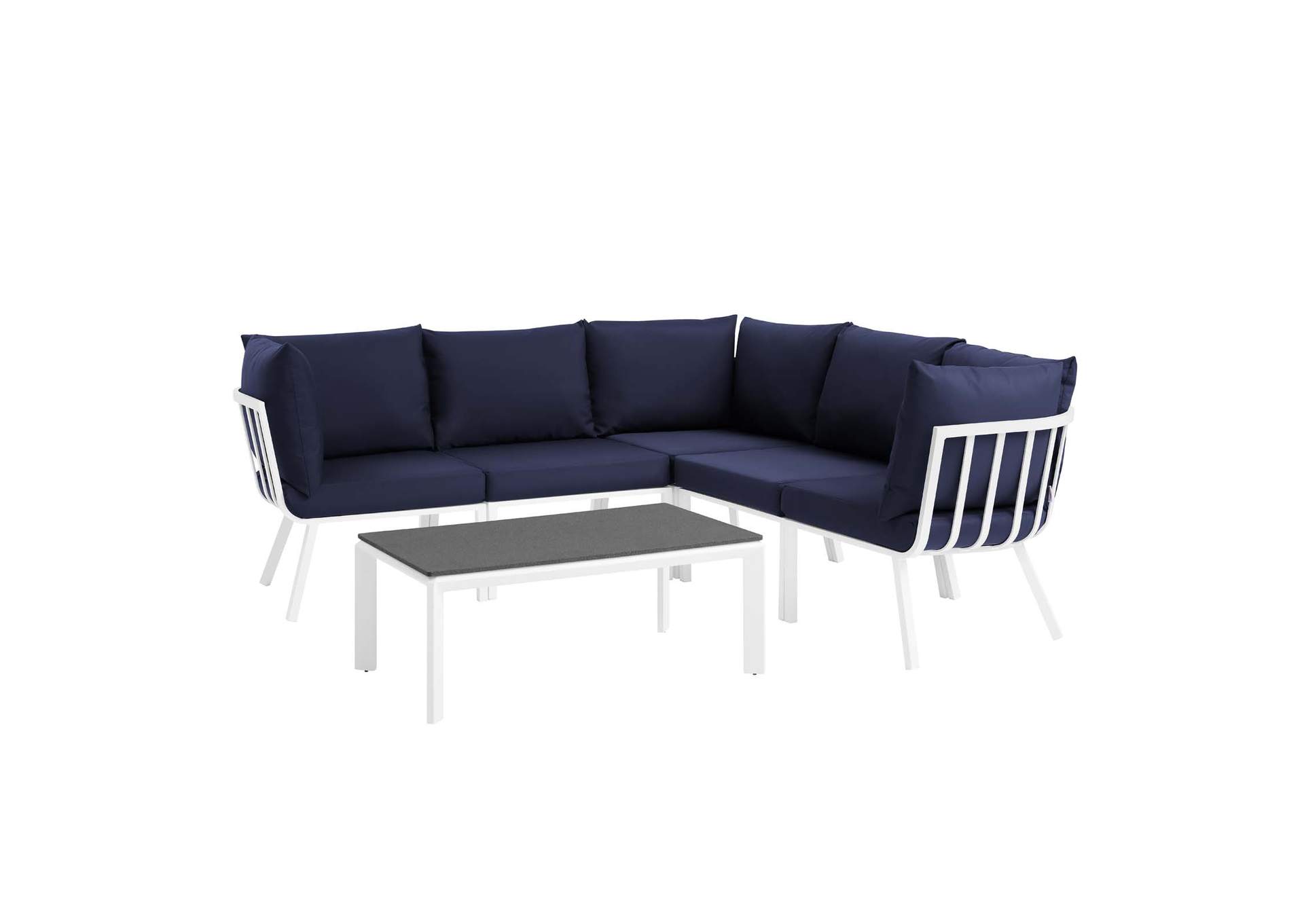 White Navy Riverside 6 Piece Outdoor Patio Aluminum Set,Modway