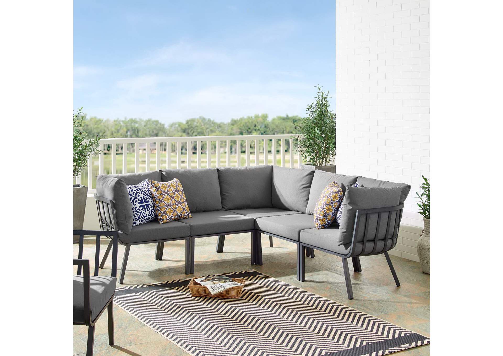 Gray Charcoal Riverside 5 Piece Outdoor Patio Aluminum Sectional,Modway