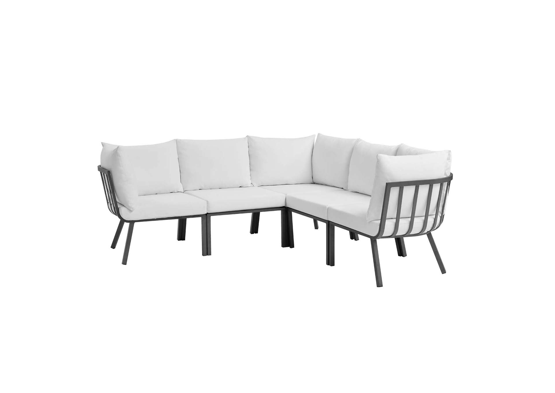 Gray White Riverside 5 Piece Outdoor Patio Aluminum Sectional,Modway