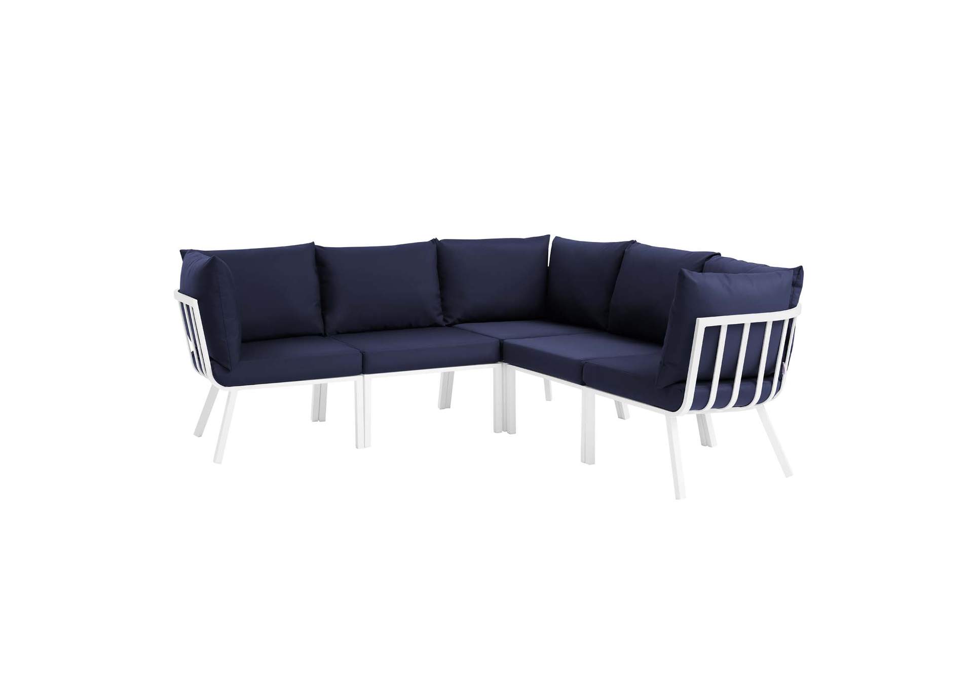 White Navy Riverside 5 Piece Outdoor Patio Aluminum Sectional,Modway