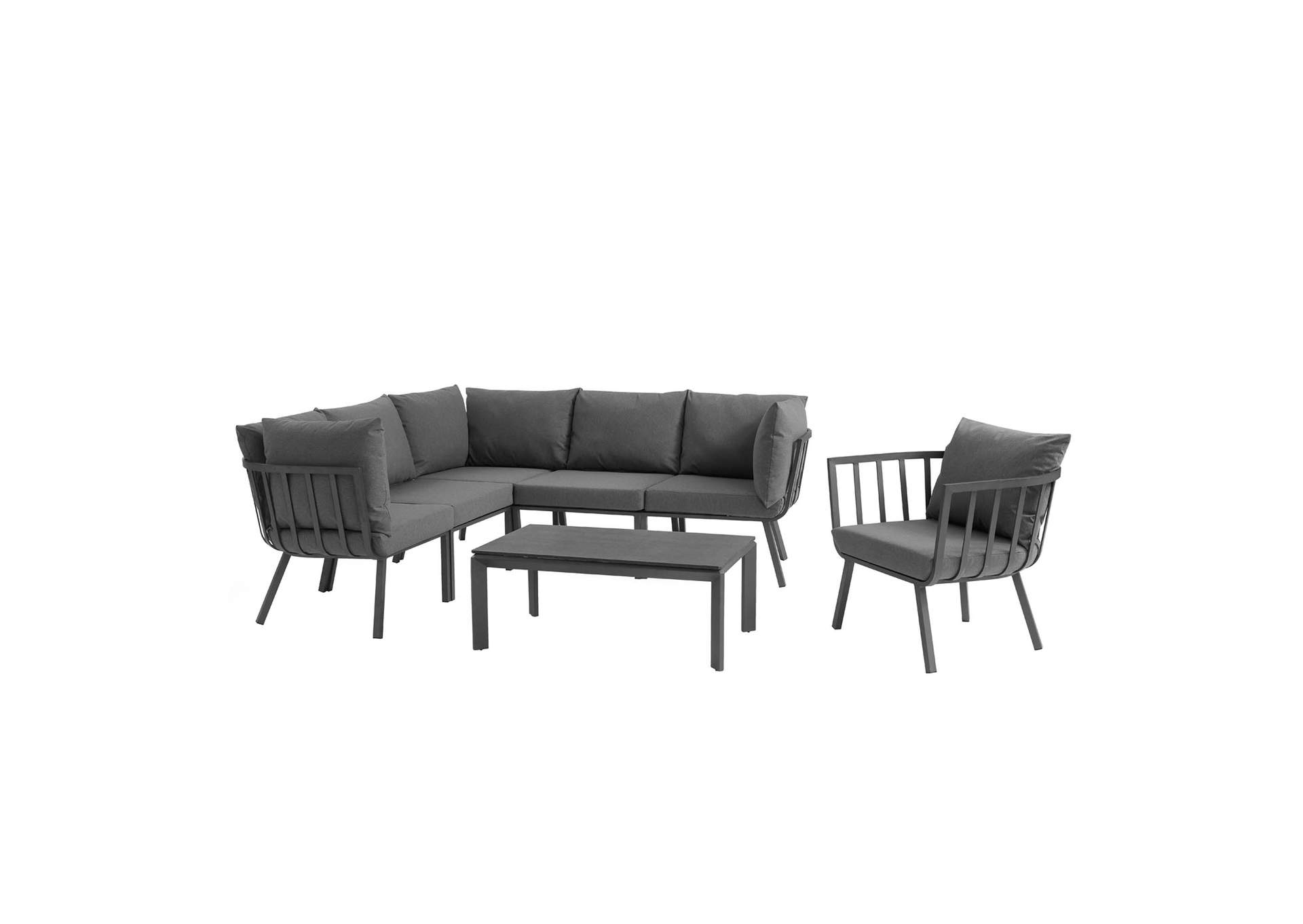 Gray Charcoal Riverside 7 Piece Outdoor Patio Aluminum Set,Modway