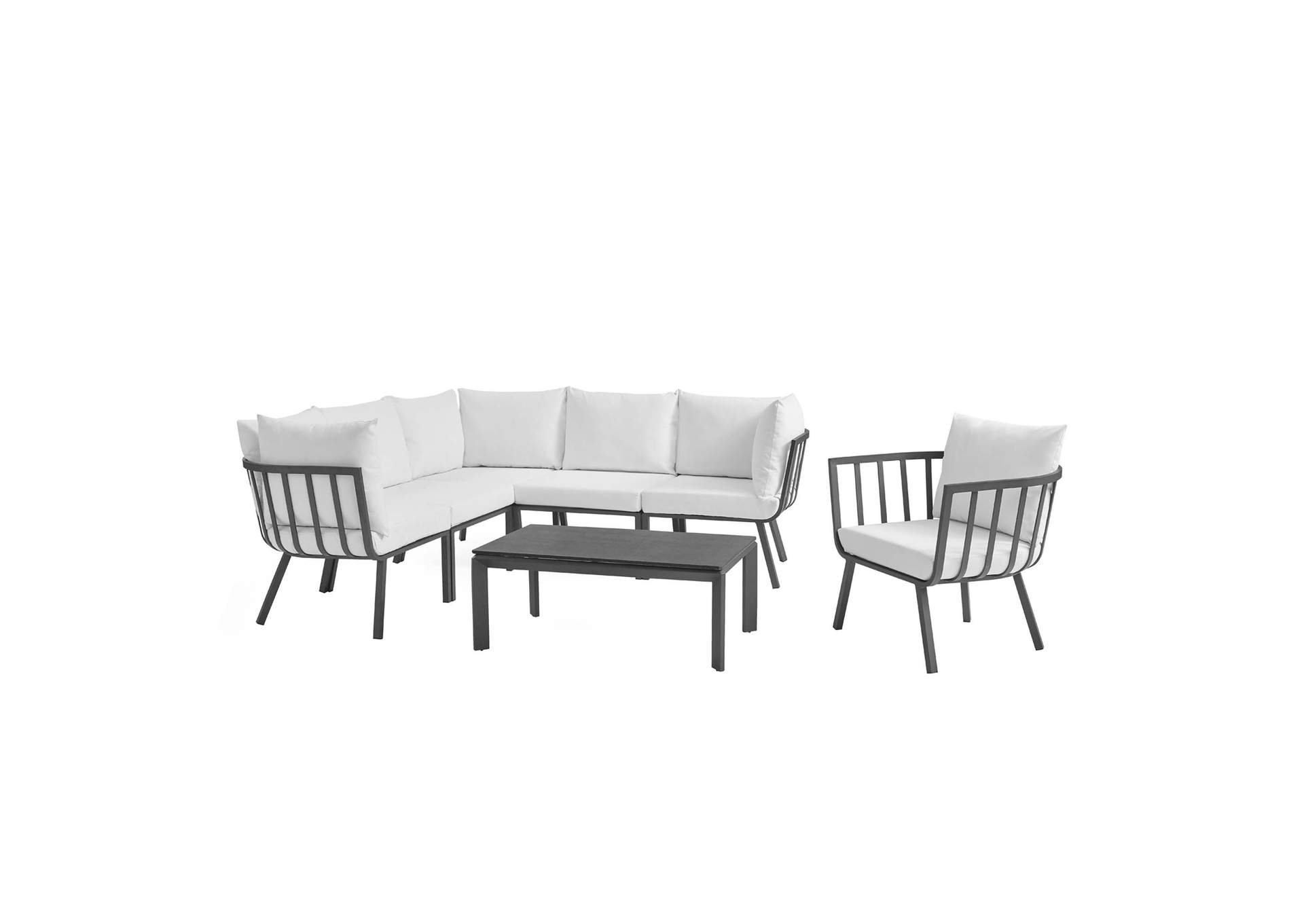 Gray White Riverside 7 Piece Outdoor Patio Aluminum Set,Modway