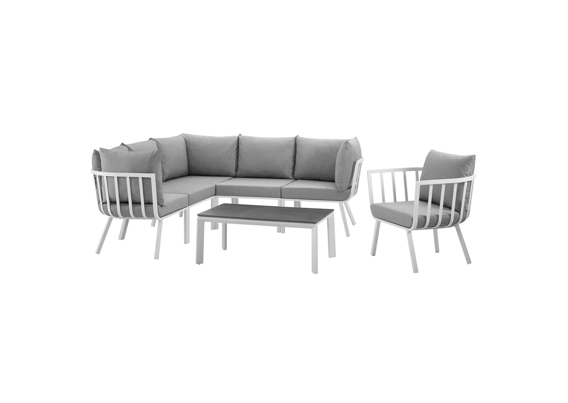 White Gray Riverside 7 Piece Outdoor Patio Aluminum Set,Modway