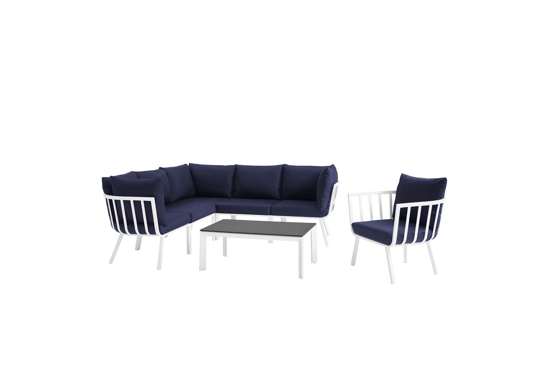 White Navy Riverside 7 Piece Outdoor Patio Aluminum Set,Modway