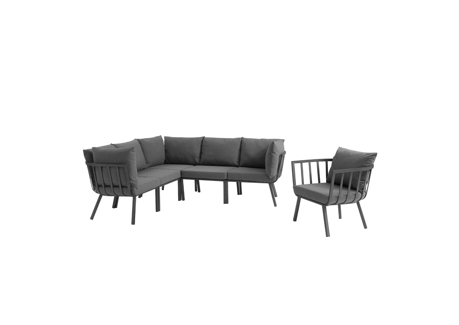 Gray Charcoal Riverside 6 Piece Outdoor Patio Aluminum Set,Modway