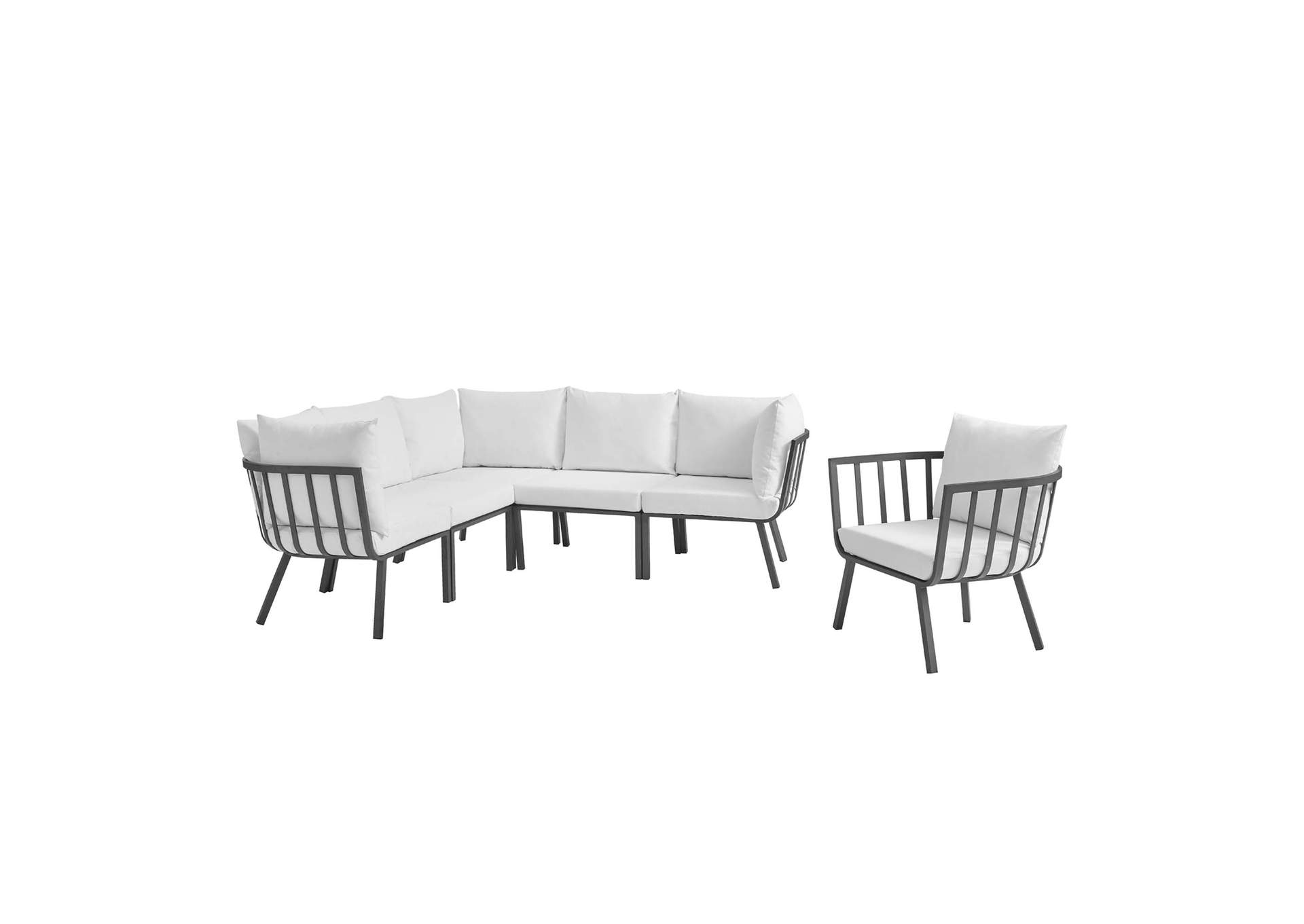 Gray White Riverside 6 Piece Outdoor Patio Aluminum Set,Modway