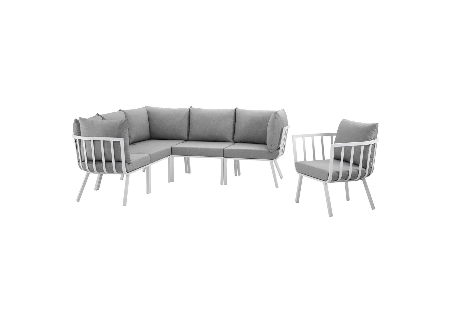 White Gray Riverside 6 Piece Outdoor Patio Aluminum Set,Modway