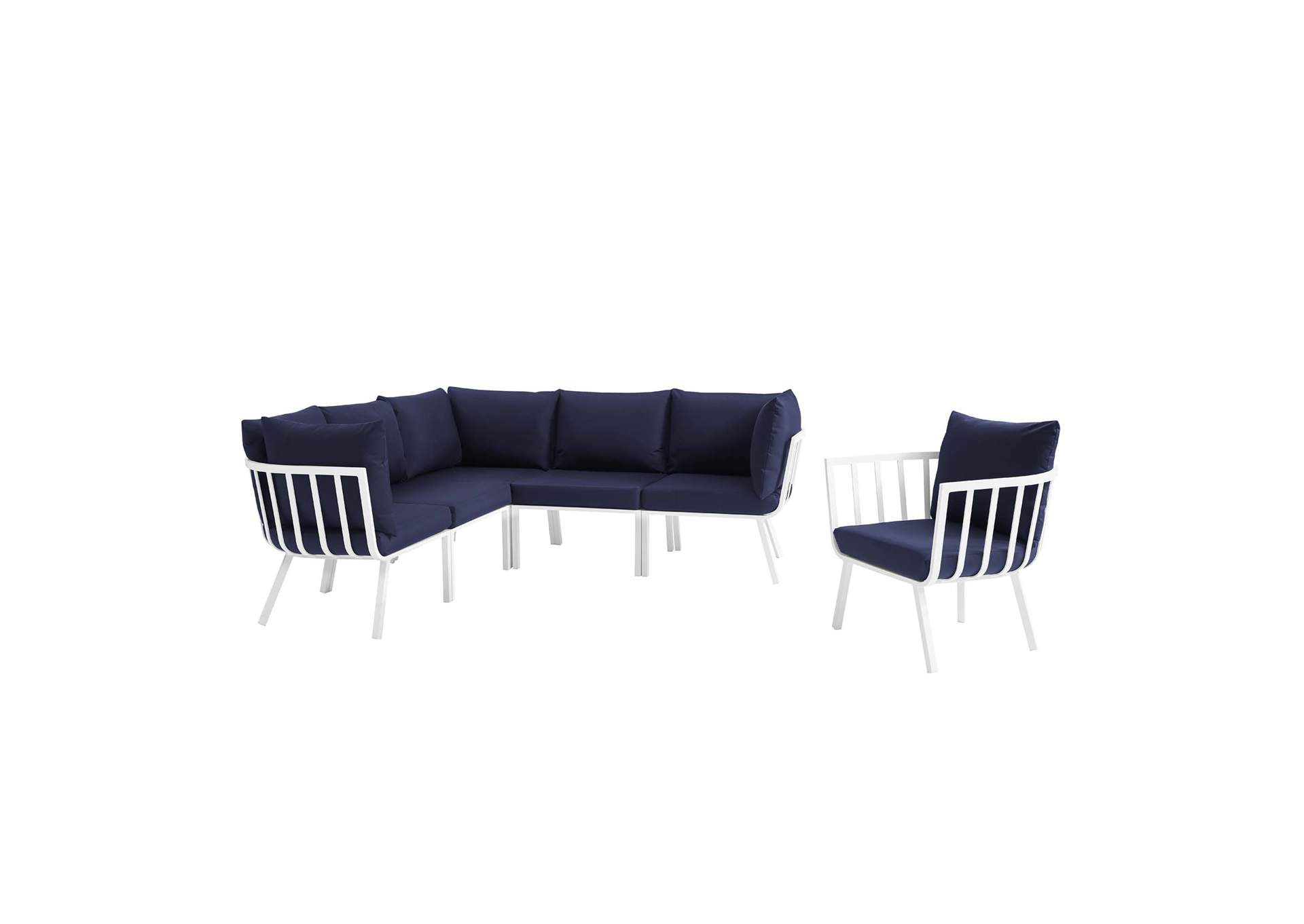 White Navy Riverside 6 Piece Outdoor Patio Aluminum Set,Modway