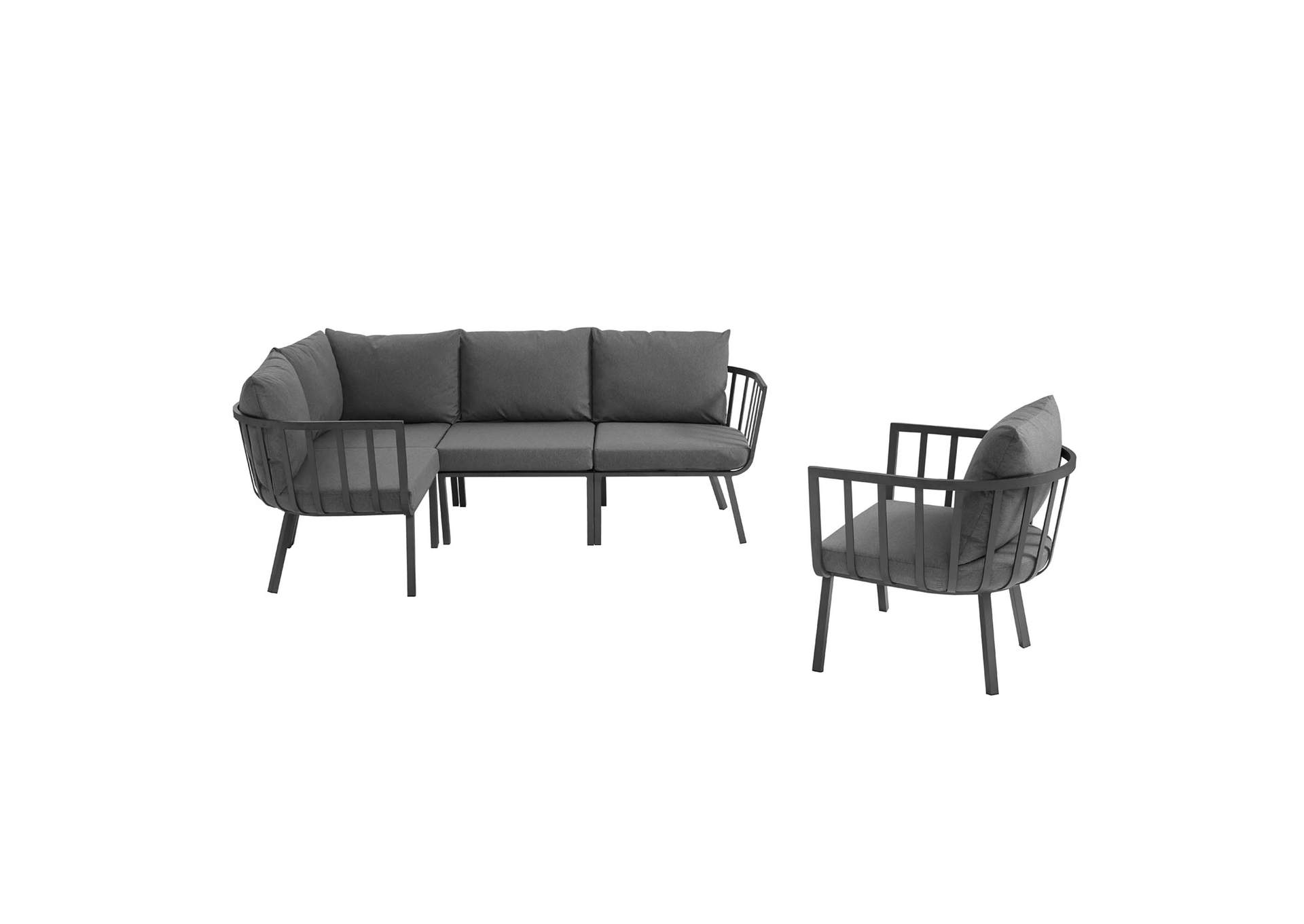 Gray Charcoal Riverside 5 Piece Outdoor Patio Aluminum Set,Modway