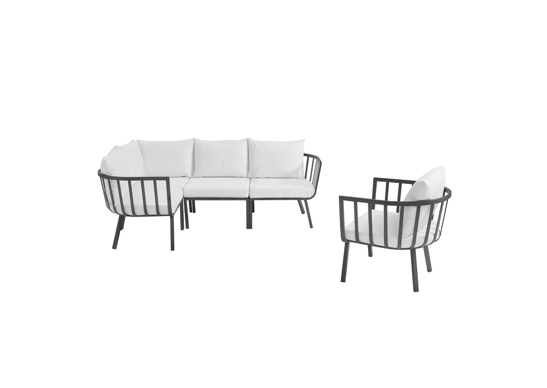 Gray White Riverside 5 Piece Outdoor Patio Aluminum Set,Modway