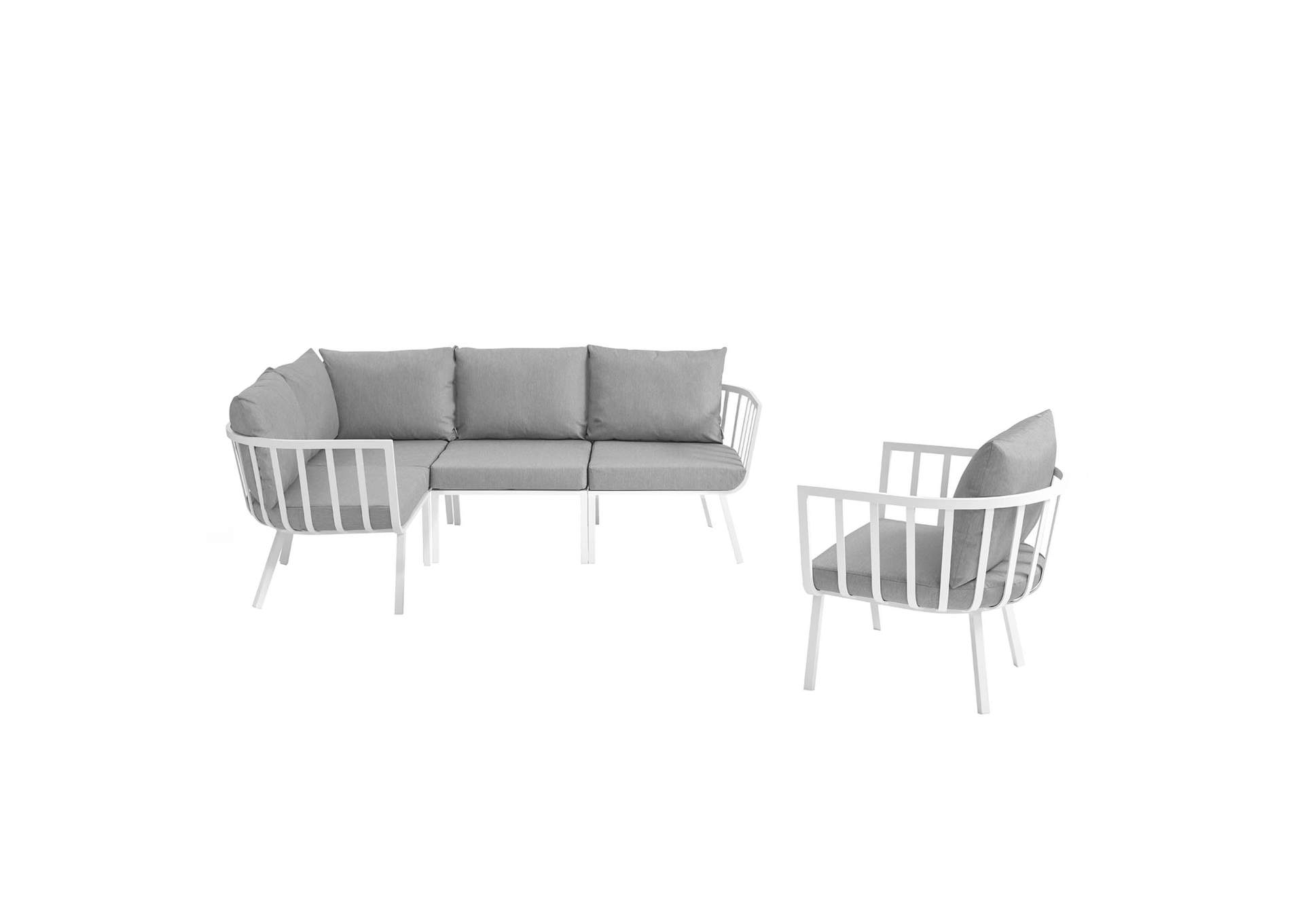 White Gray Riverside 5 Piece Outdoor Patio Aluminum Set,Modway