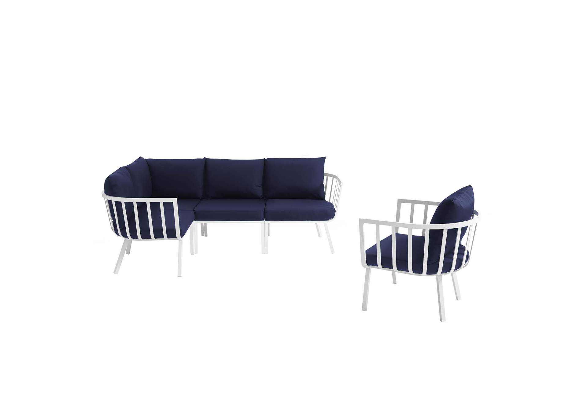 White Navy Riverside 5 Piece Outdoor Patio Aluminum Set,Modway