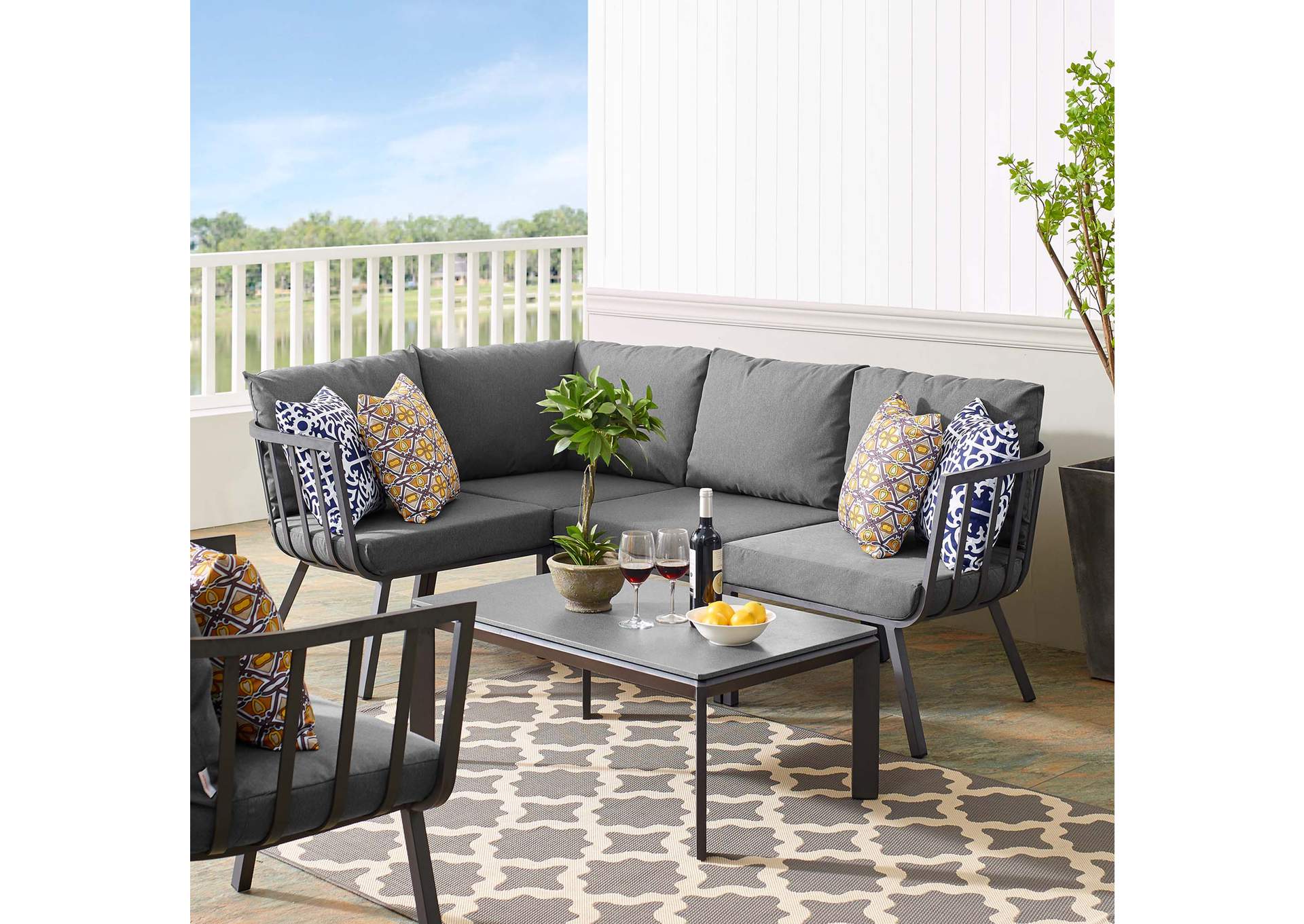 Gray Charcoal Riverside 5 Piece Outdoor Patio Aluminum Set,Modway