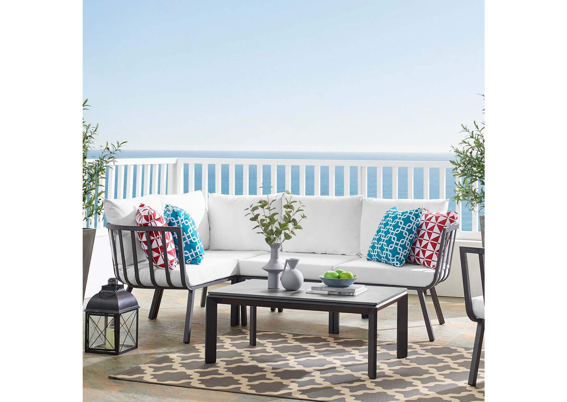 Gray White Riverside 5 Piece Outdoor Patio Aluminum Set,Modway