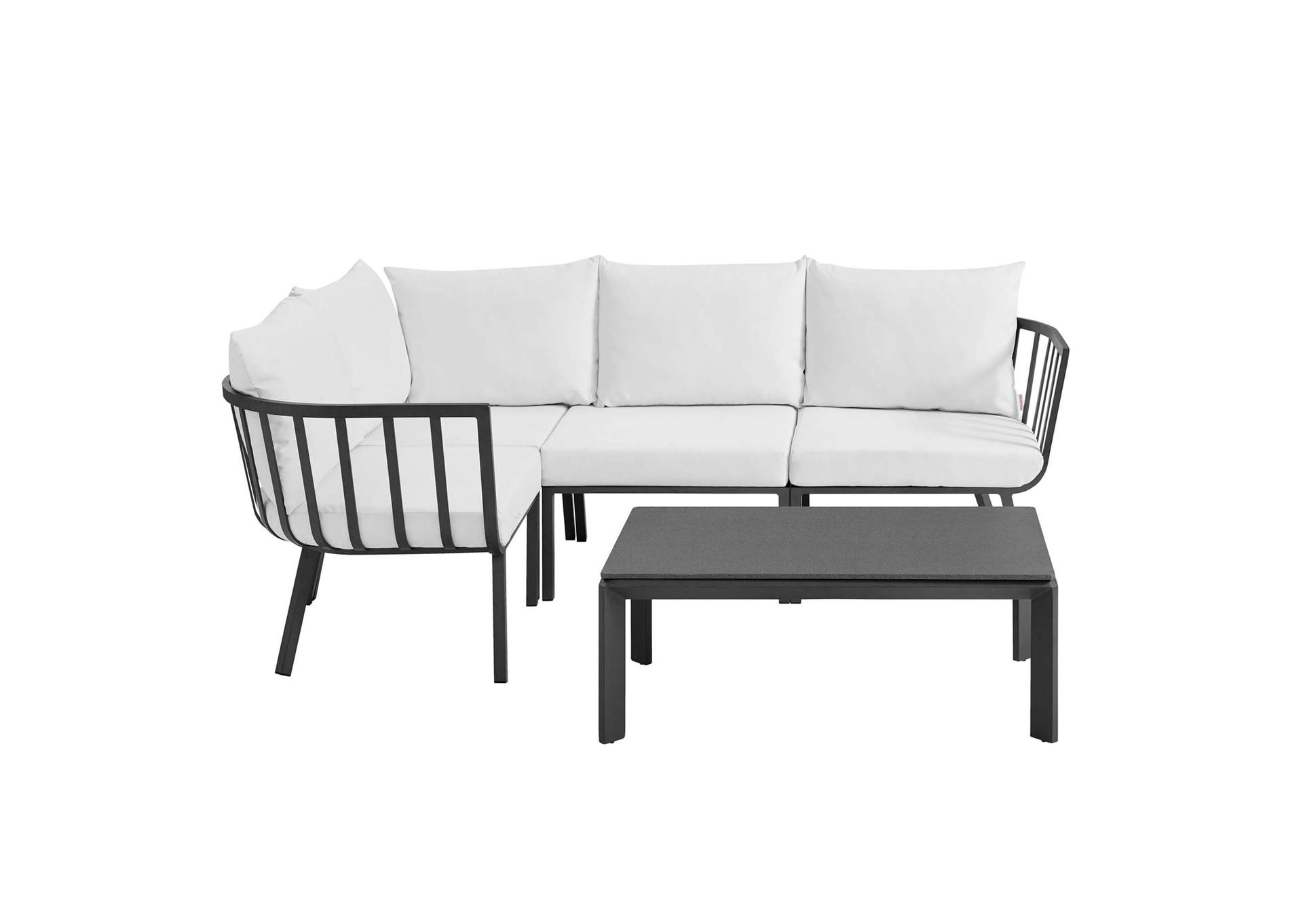 Gray White Riverside 5 Piece Outdoor Patio Aluminum Set,Modway