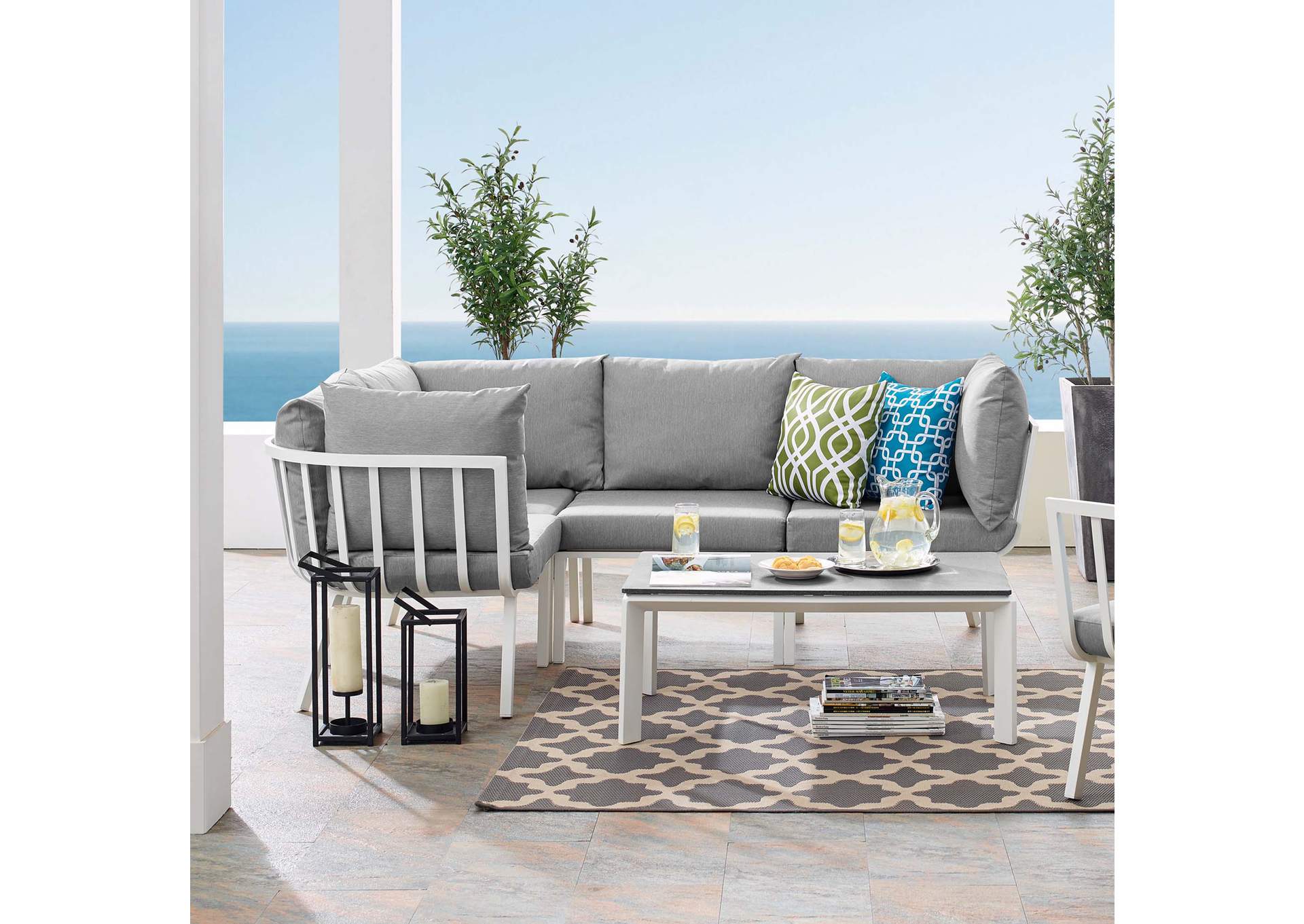 White Gray Riverside 5 Piece Outdoor Patio Aluminum Set,Modway