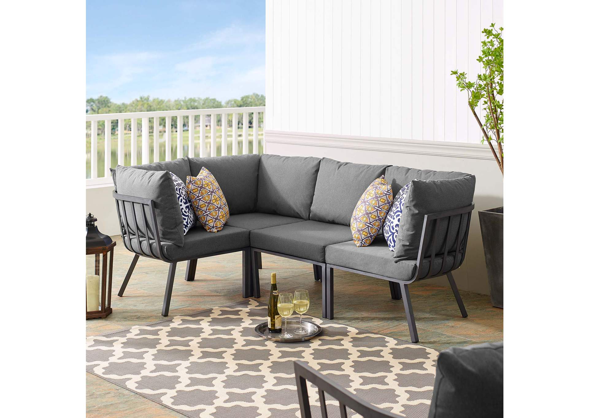 Gray Charcoal Riverside 4 Piece Outdoor Patio Aluminum Sectional,Modway