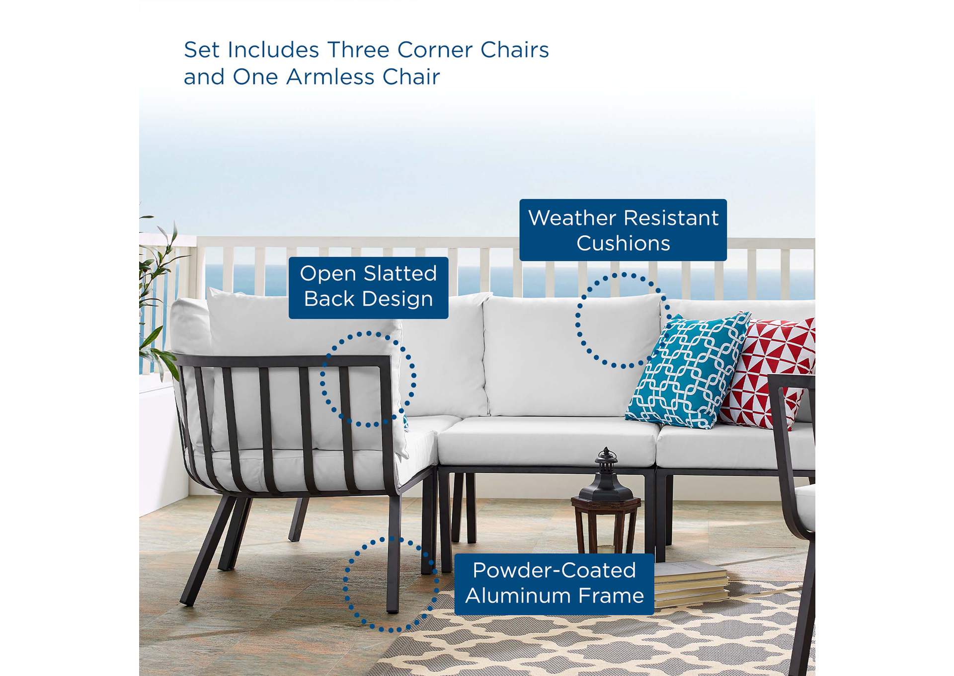 Gray White Riverside 4 Piece Outdoor Patio Aluminum Sectional,Modway