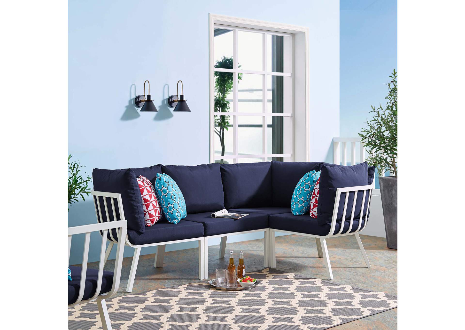 White Navy Riverside 4 Piece Outdoor Patio Aluminum Sectional,Modway