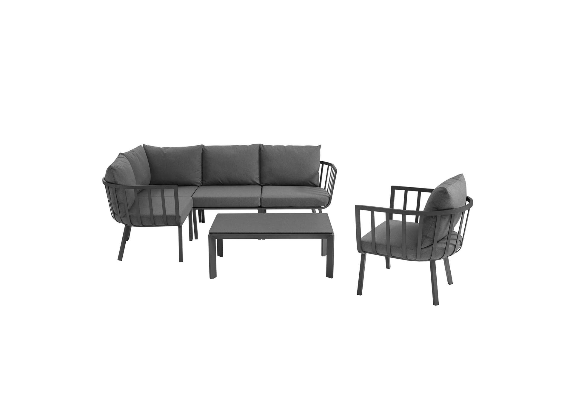 Gray Charcoal Riverside 6 Piece Outdoor Patio Aluminum Set,Modway