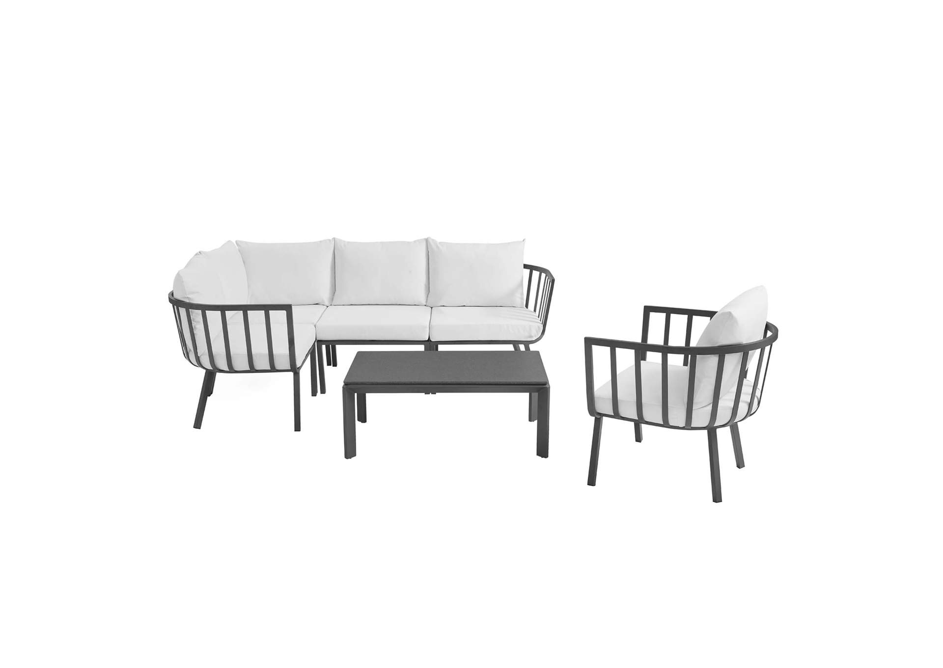 Gray White Riverside 6 Piece Outdoor Patio Aluminum Set,Modway