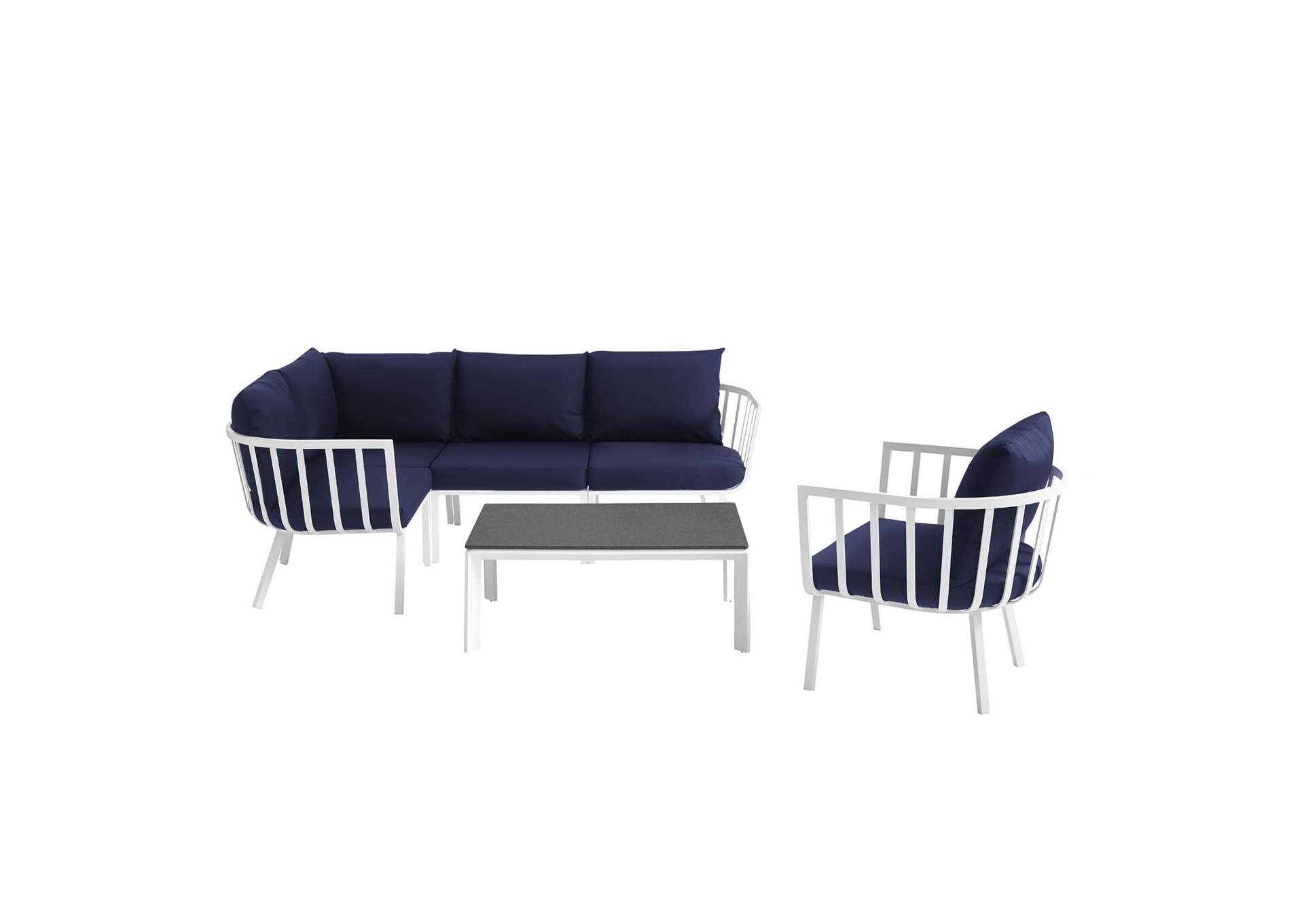 White Navy Riverside 6 Piece Outdoor Patio Aluminum Set,Modway