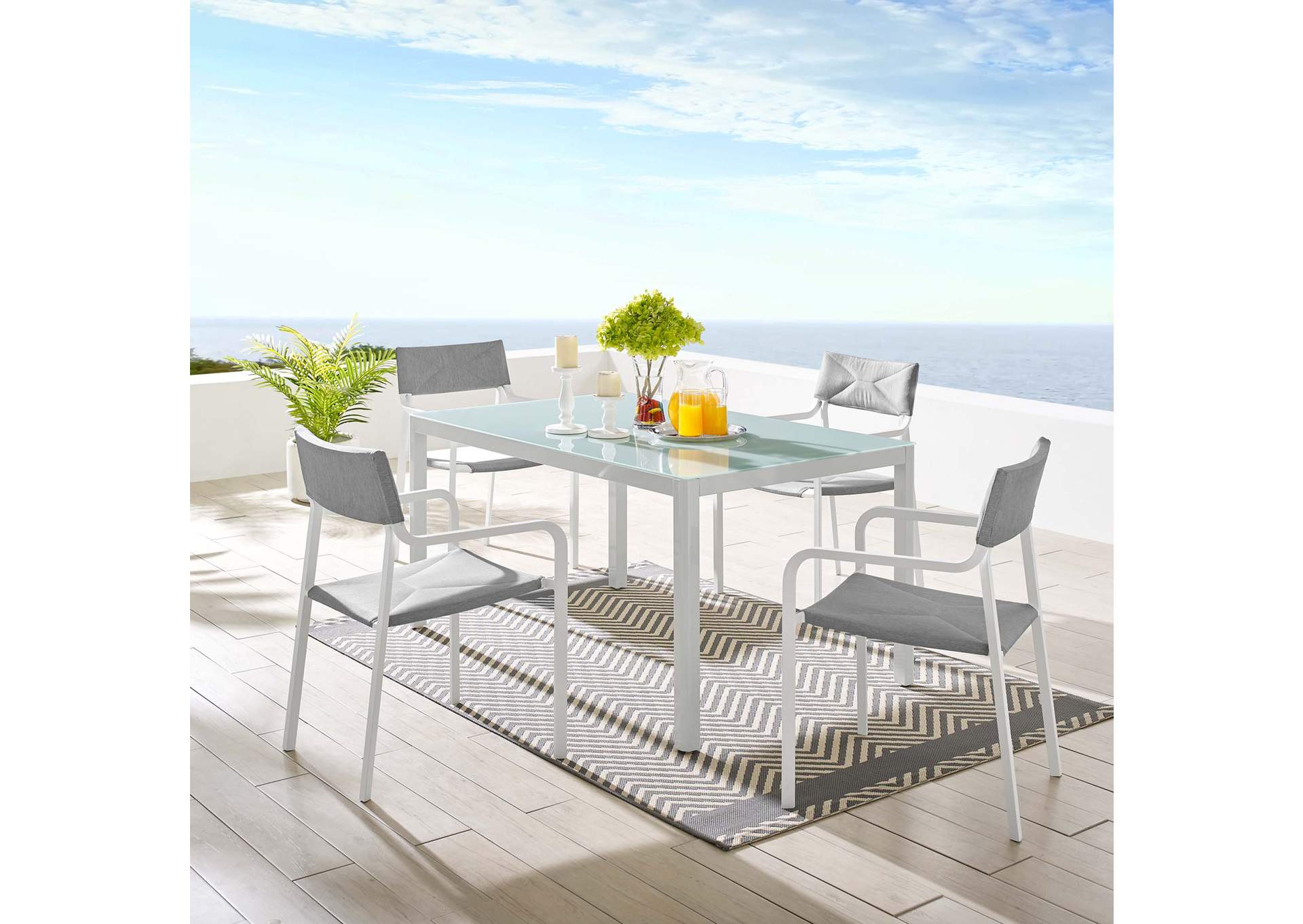 White Gray Raleigh 5 Piece Outdoor Patio Aluminum Dining Set,Modway