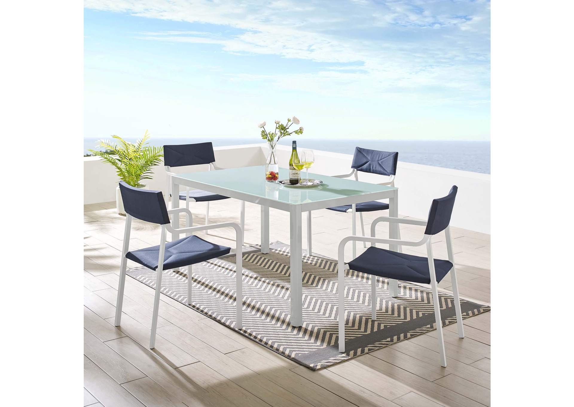 White Navy Raleigh 5 Piece Outdoor Patio Aluminum Dining Set,Modway