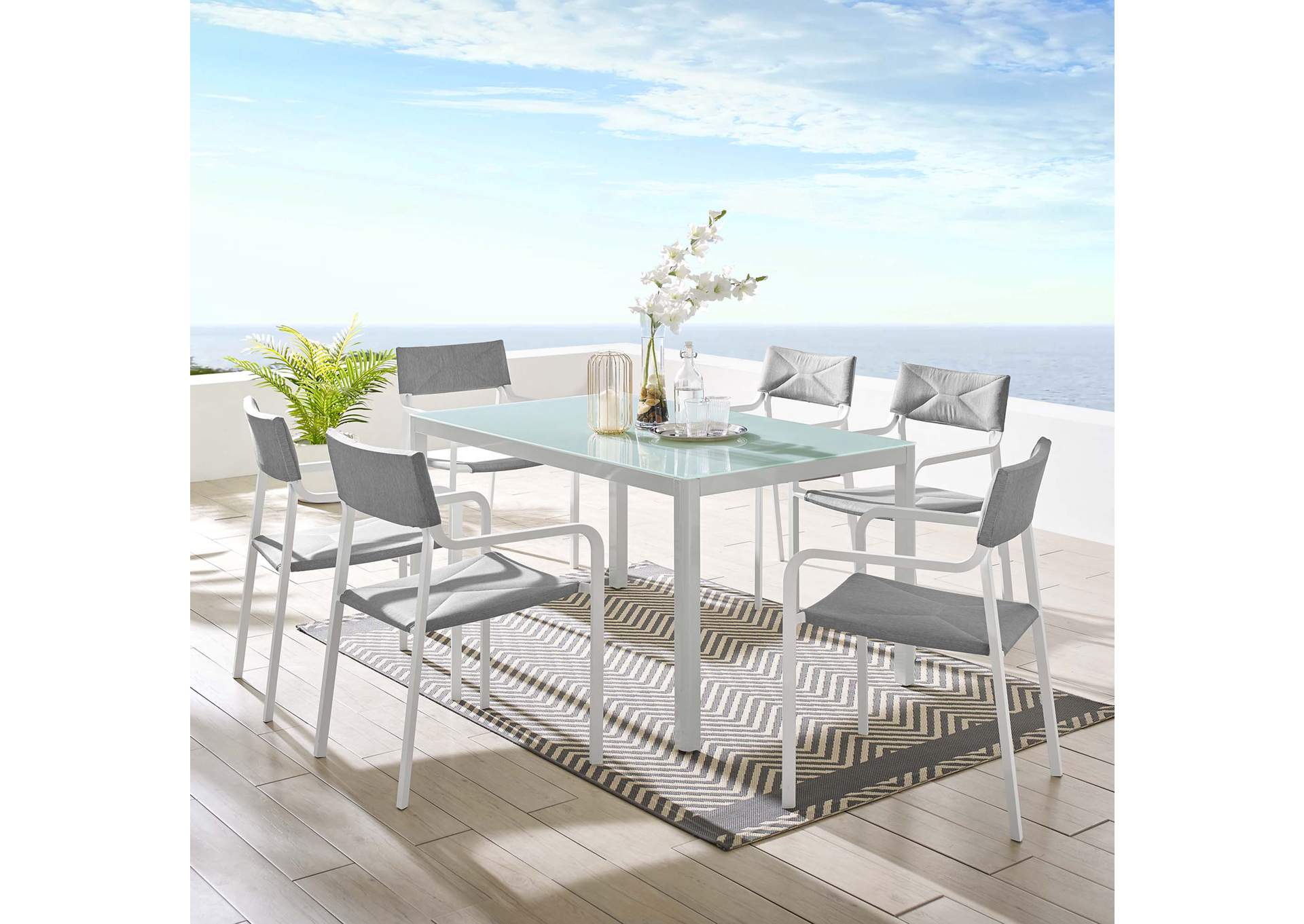 White Gray Raleigh 7 Piece Outdoor Patio Aluminum Dining Set,Modway