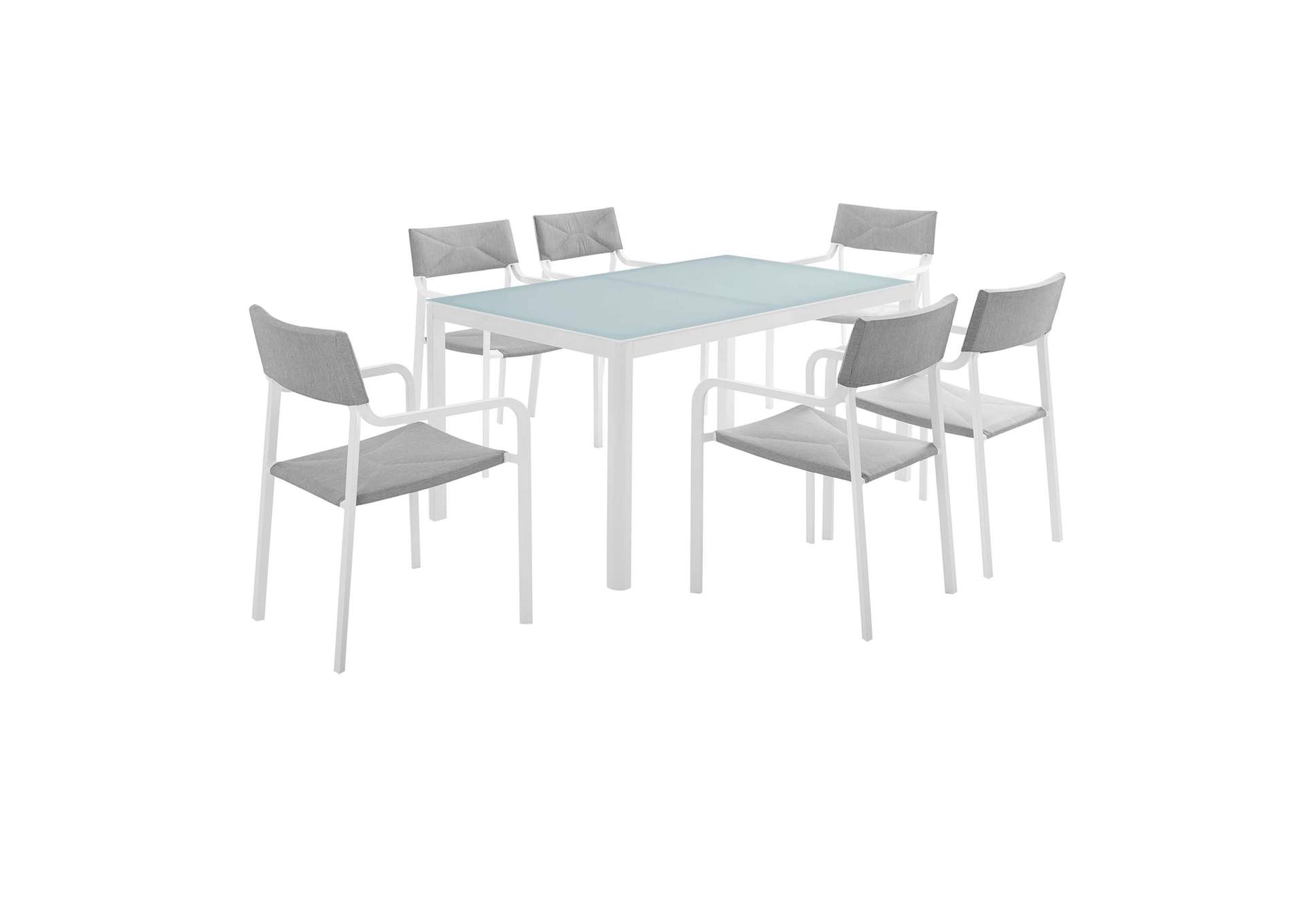 White Gray Raleigh 7 Piece Outdoor Patio Aluminum Dining Set,Modway