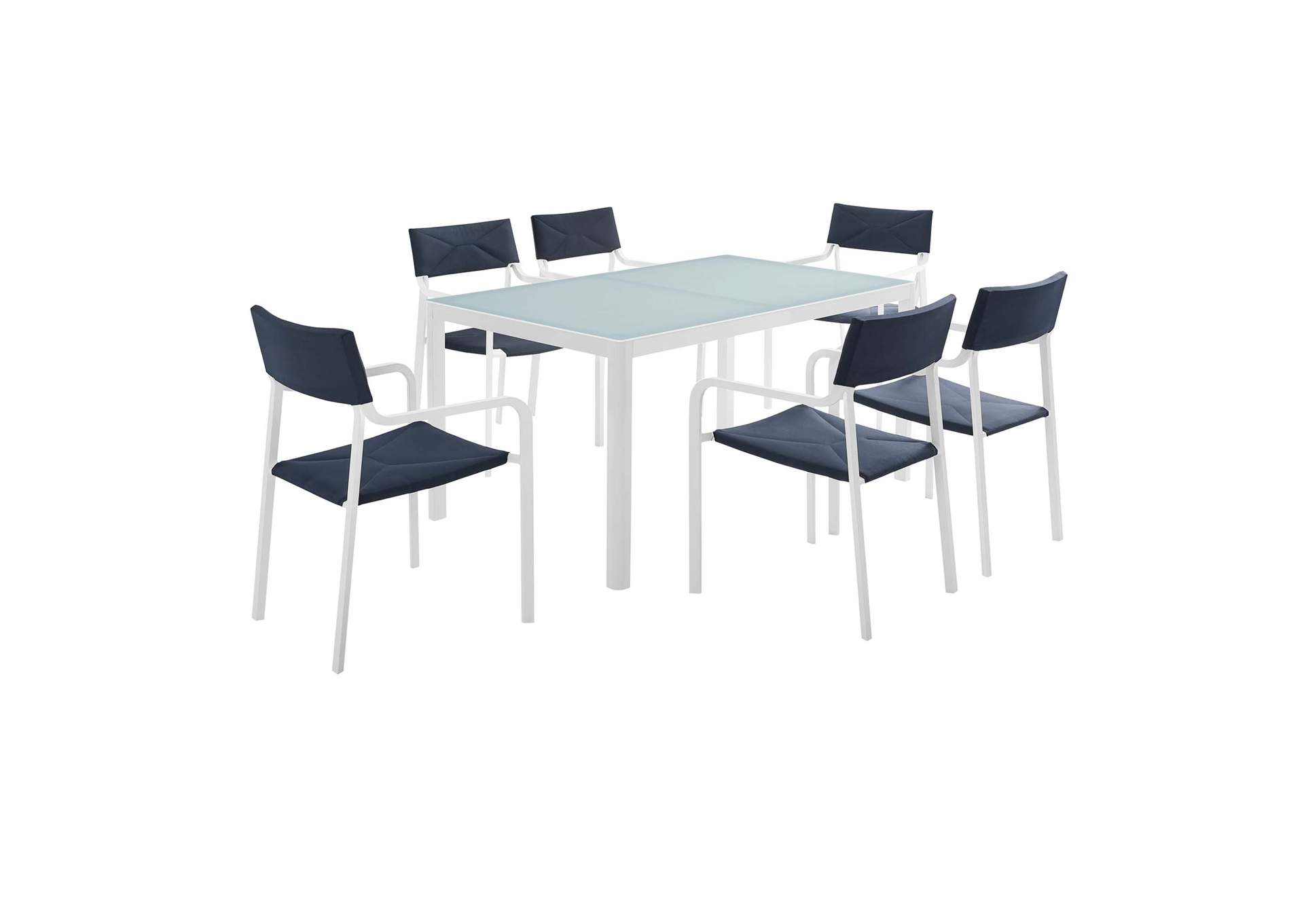 White Navy Raleigh 7 Piece Outdoor Patio Aluminum Dining Set,Modway