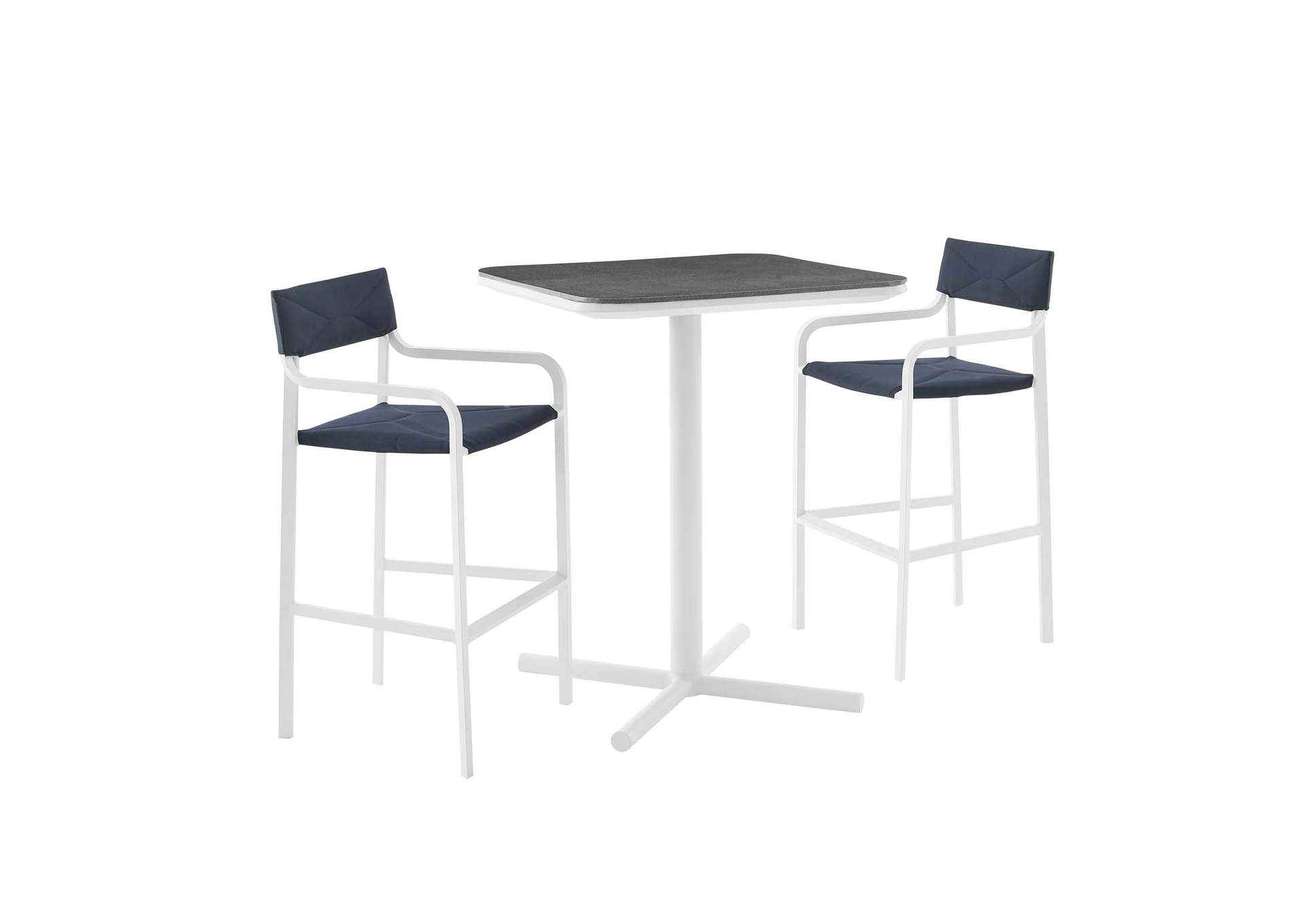 White Navy Raleigh 3 Piece Outdoor Patio Aluminum Bar Set,Modway