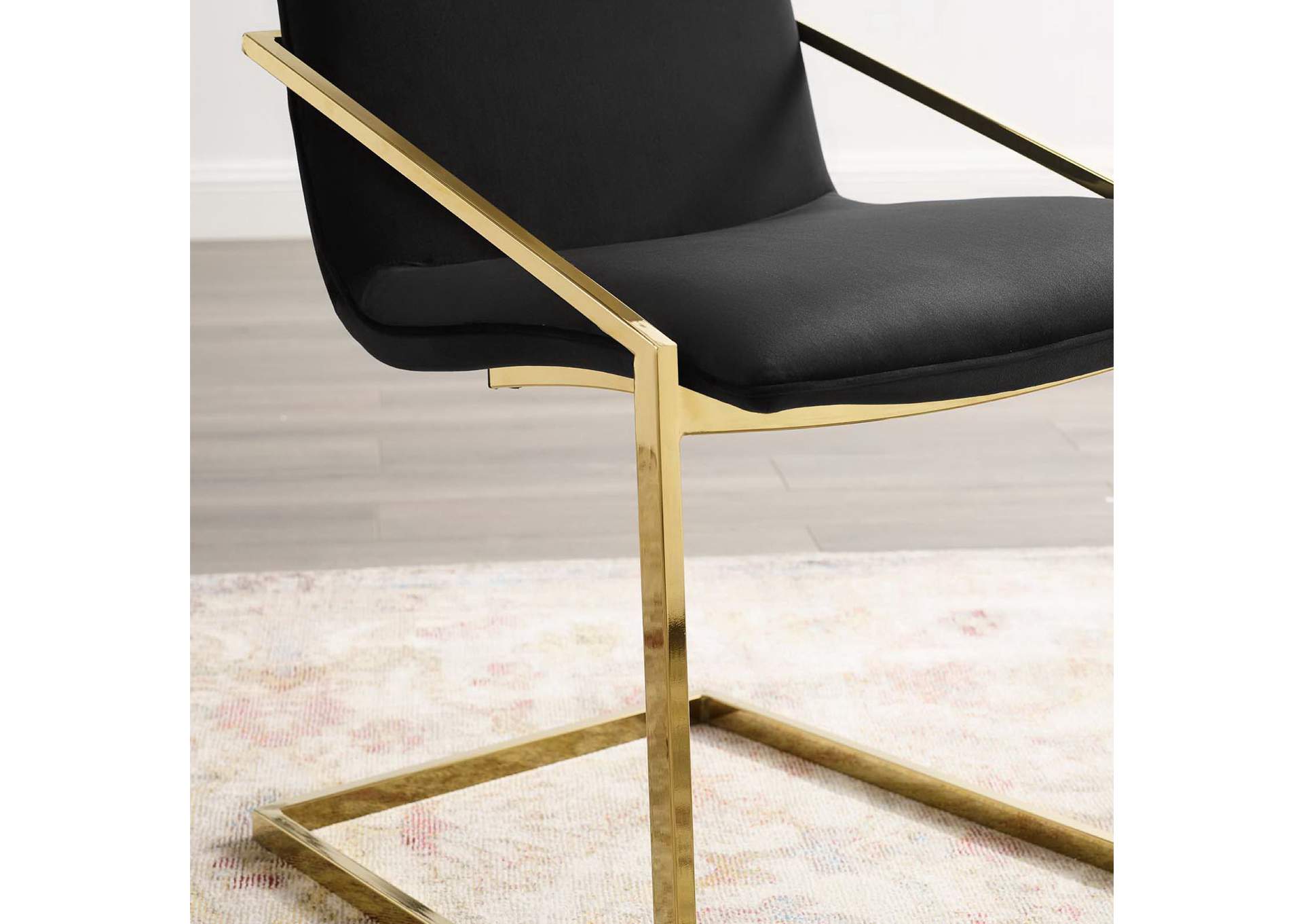 Pitch Gold Black Performance Velvet Arm Dining Chair,Modway