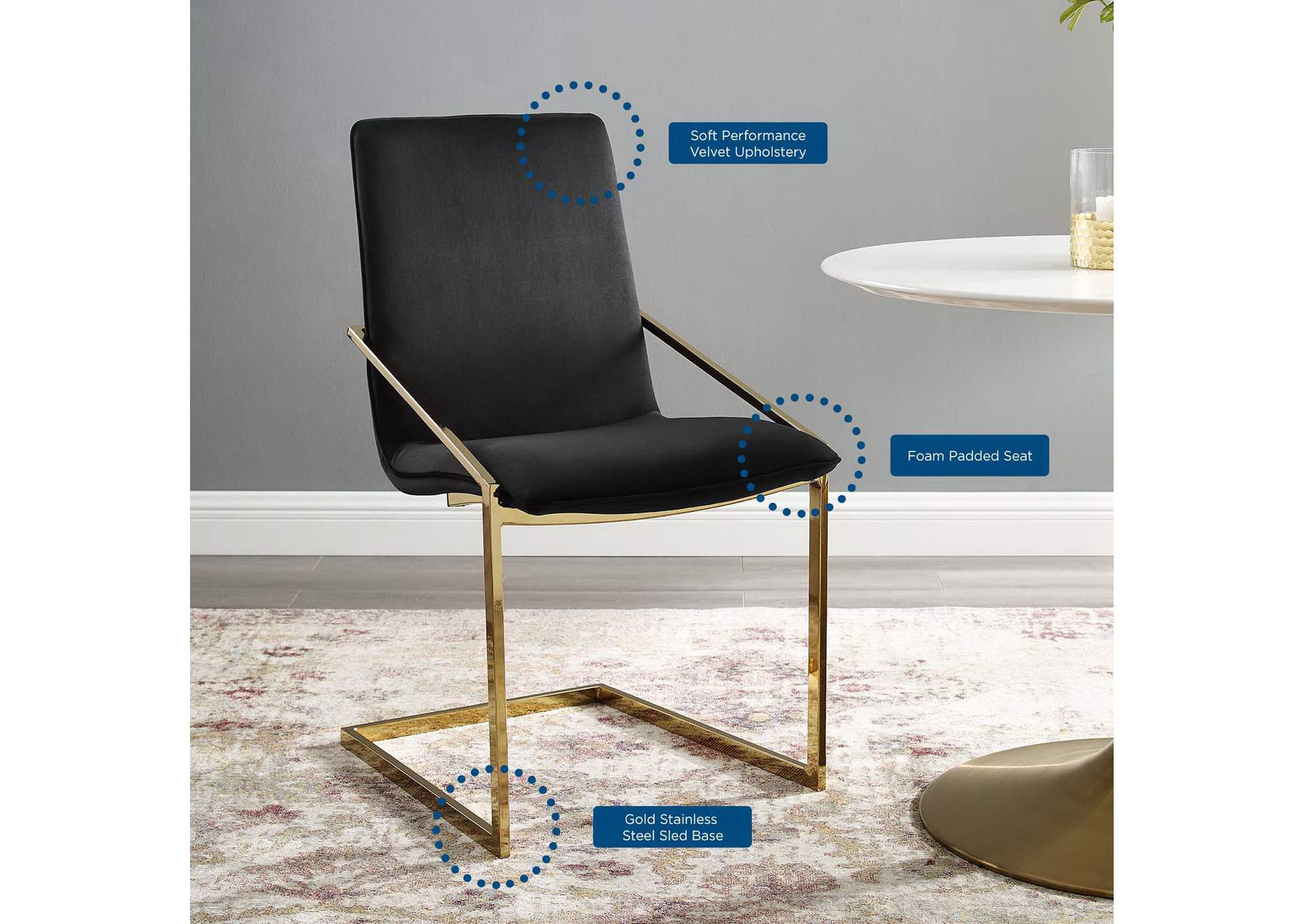 Pitch Gold Black Performance Velvet Arm Dining Chair,Modway