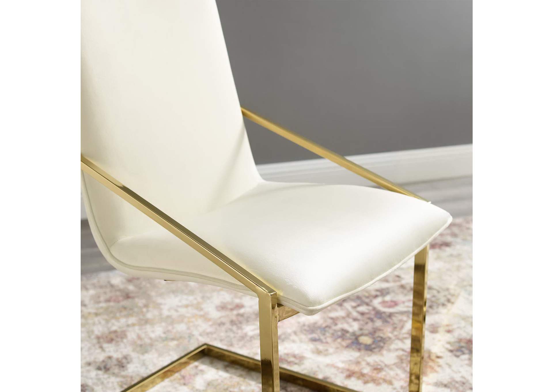 Gold Ivory Pitch Performance Velvet Arm Dining Chair,Modway
