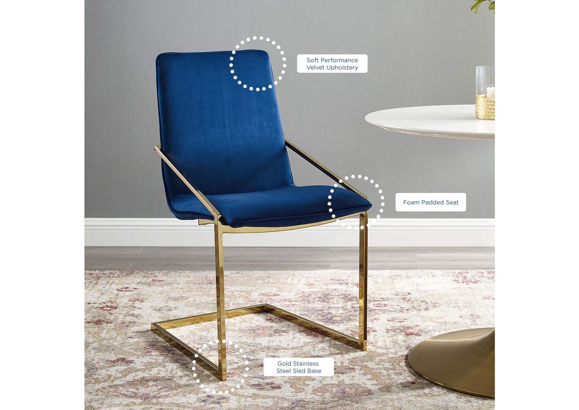 Gold Navy Pitch Performance Velvet Arm Dining Chair,Modway