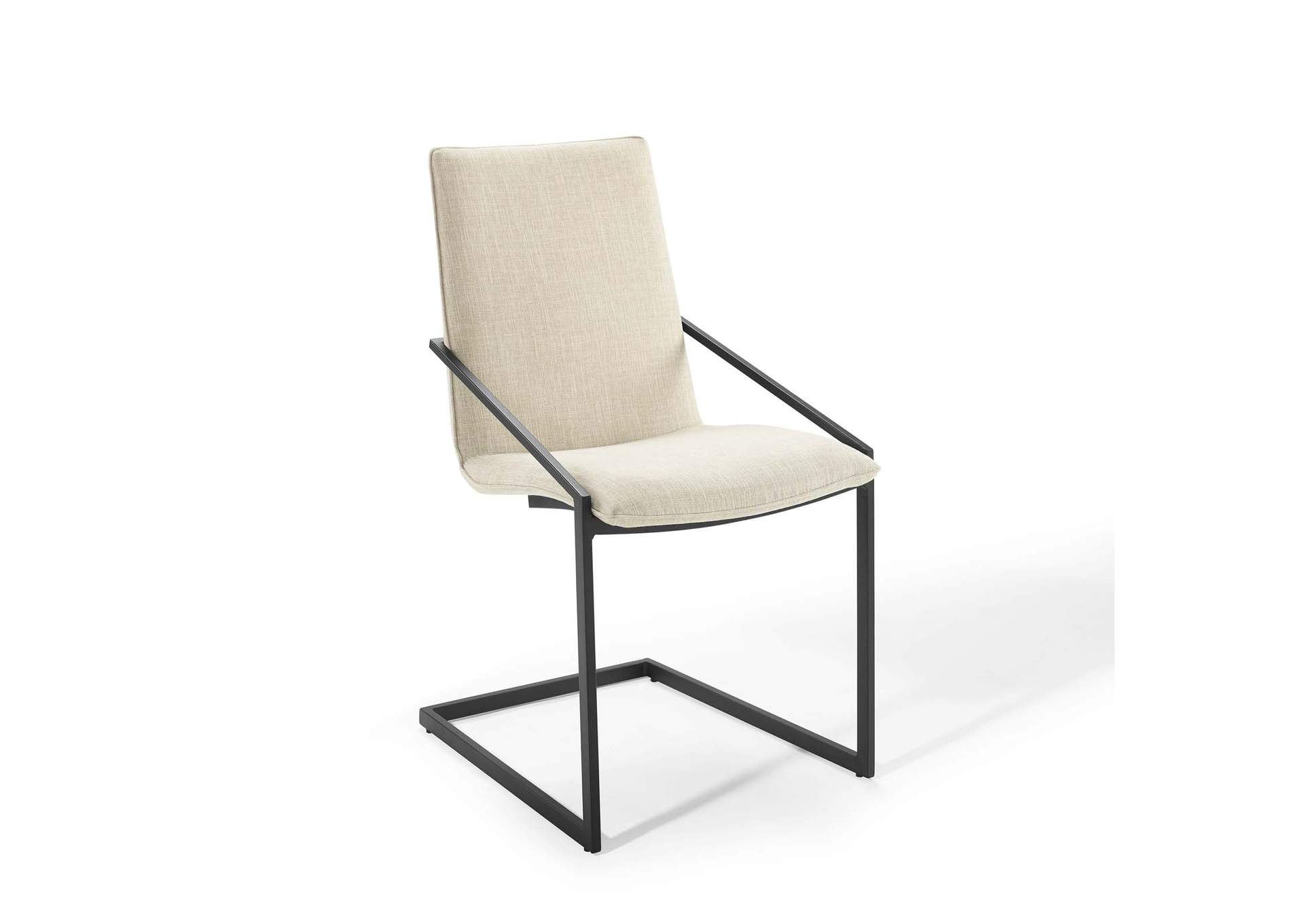 Black Beige Pitch Upholstered Fabric Arm Dining Chair,Modway