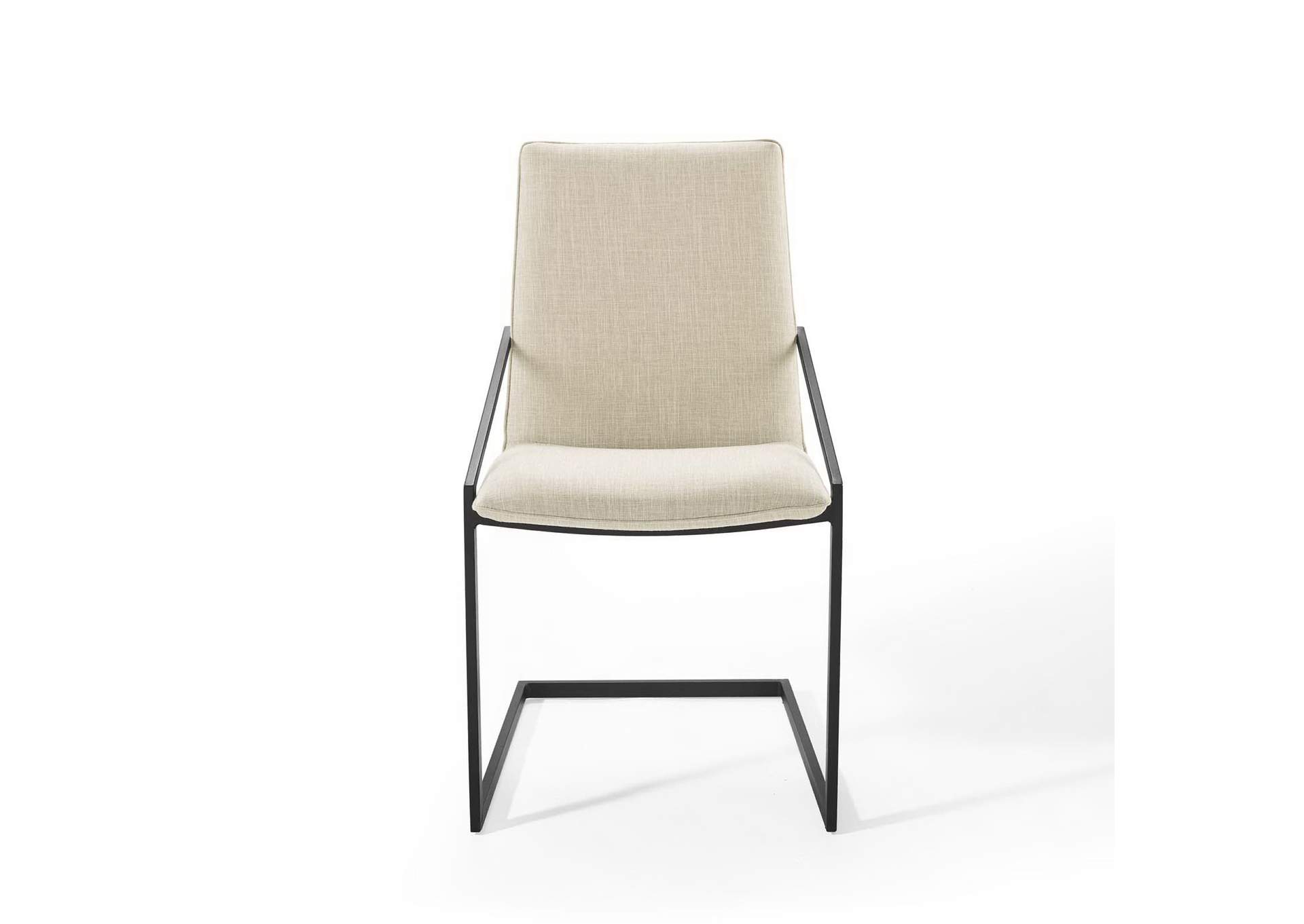 Black Beige Pitch Upholstered Fabric Arm Dining Chair,Modway