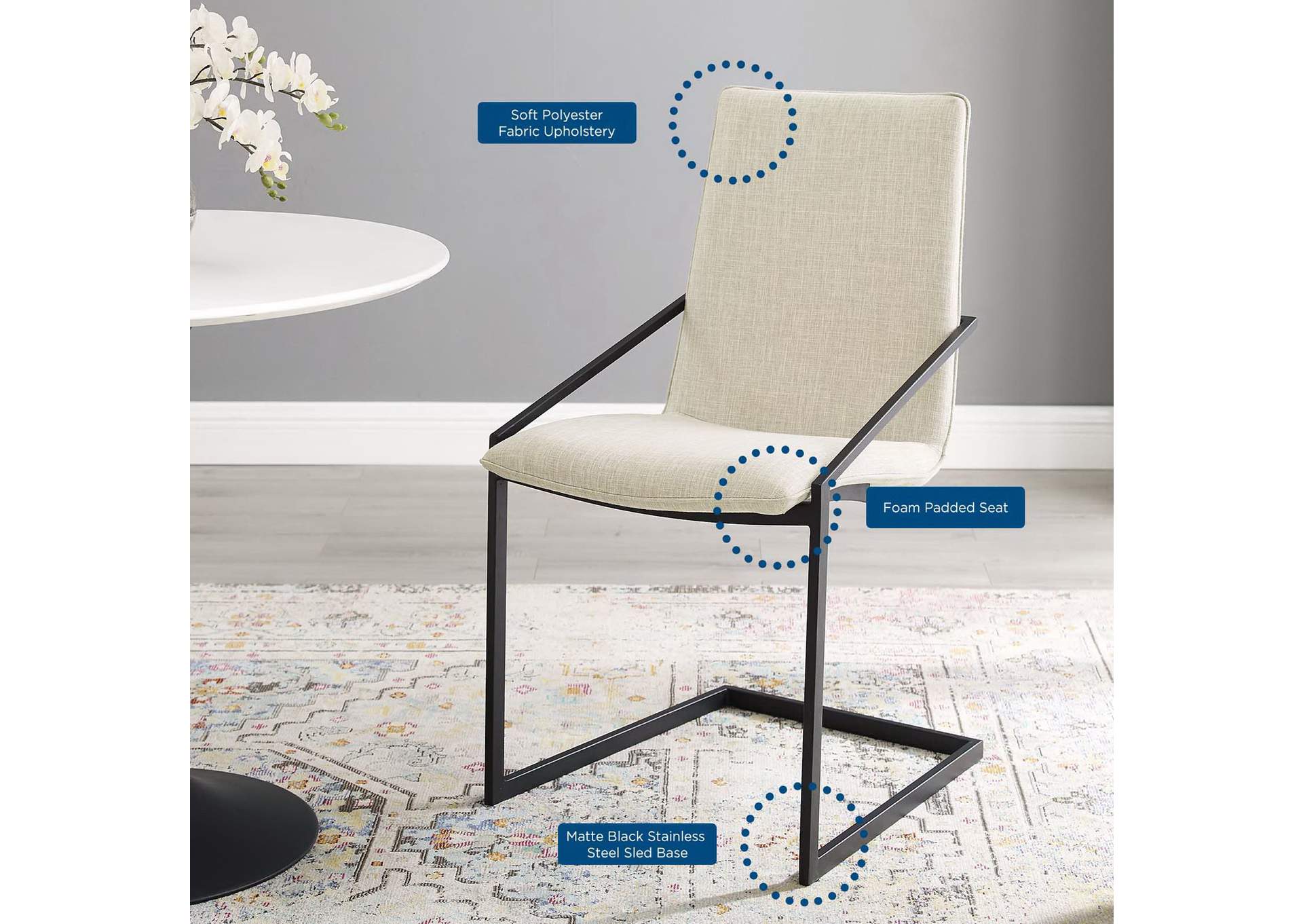 Black Beige Pitch Upholstered Fabric Arm Dining Chair,Modway