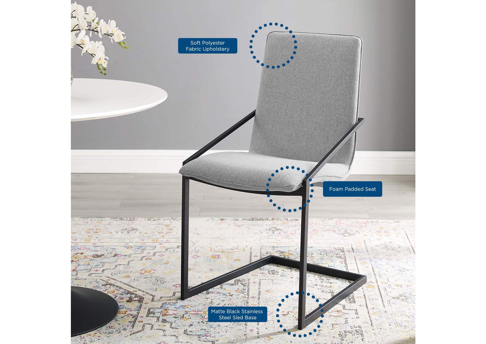 Black Light Gray Pitch Upholstered Fabric Arm Dining Chair,Modway