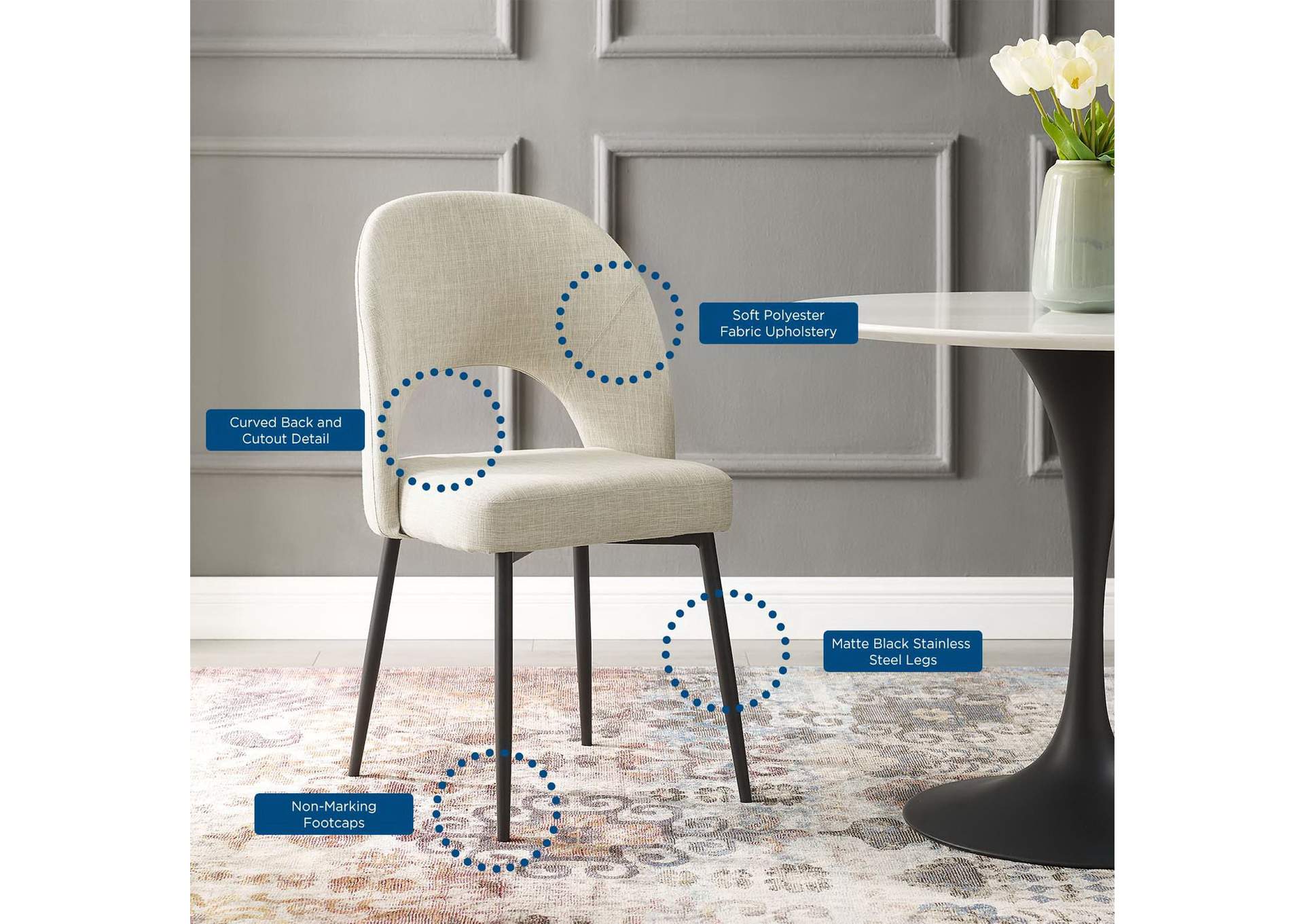 Black Beige Rouse Upholstered Fabric Dining Side Chair,Modway