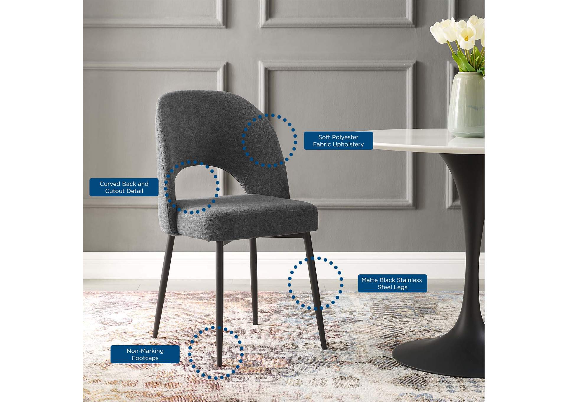 Black Charcoal Rouse Upholstered Fabric Dining Side Chair,Modway