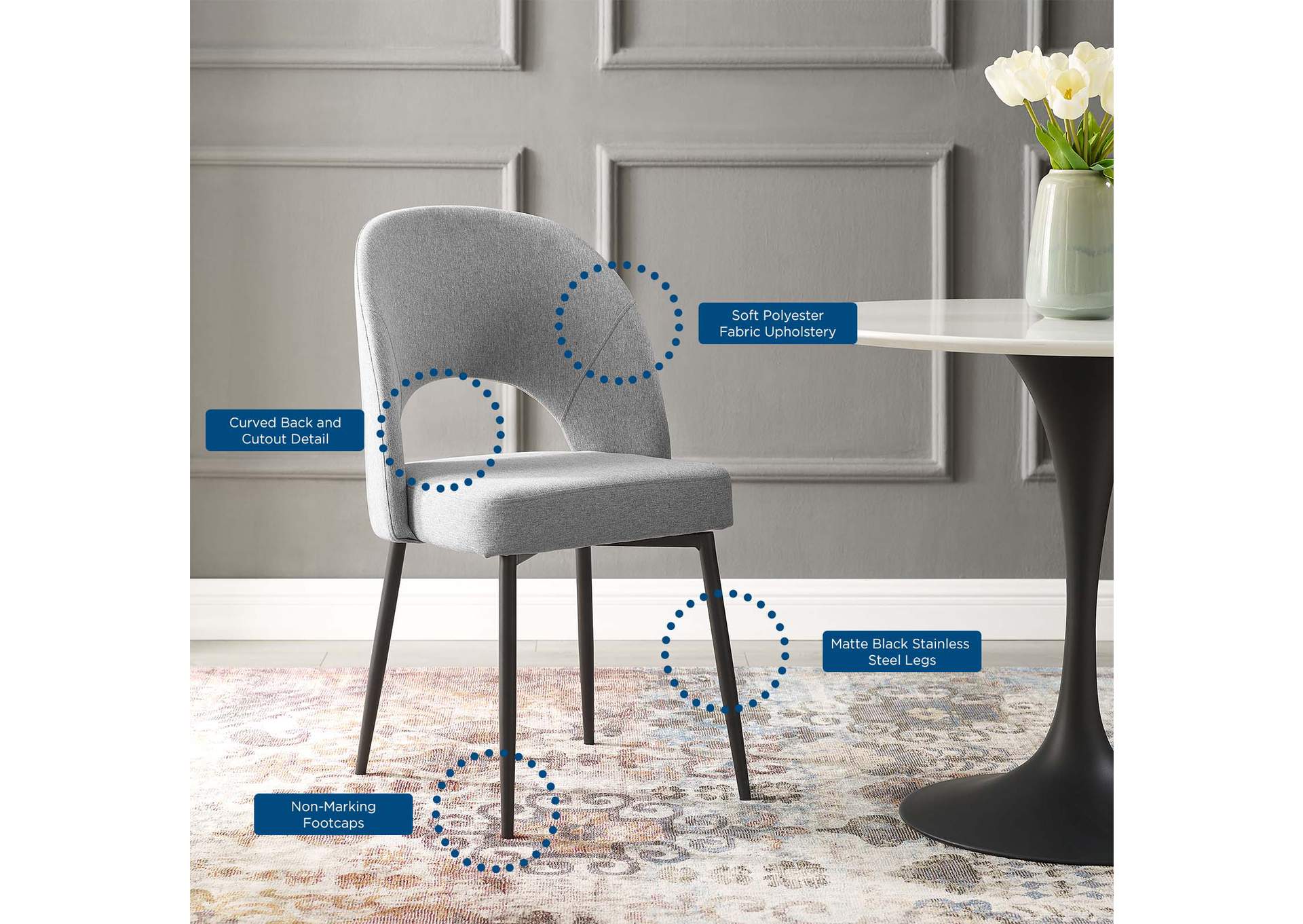 Black Light Gray Rouse Upholstered Fabric Dining Side Chair,Modway