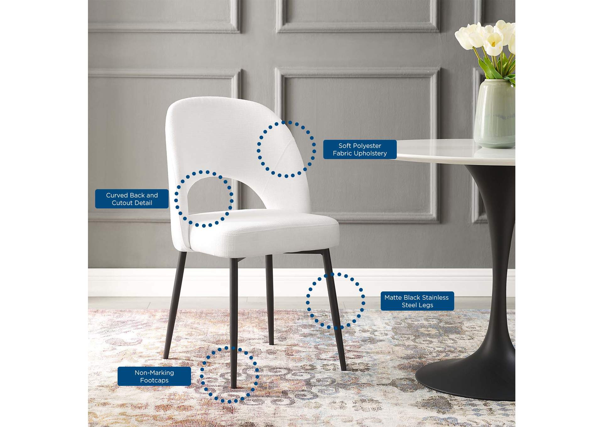 Black White Rouse Upholstered Fabric Dining Side Chair,Modway