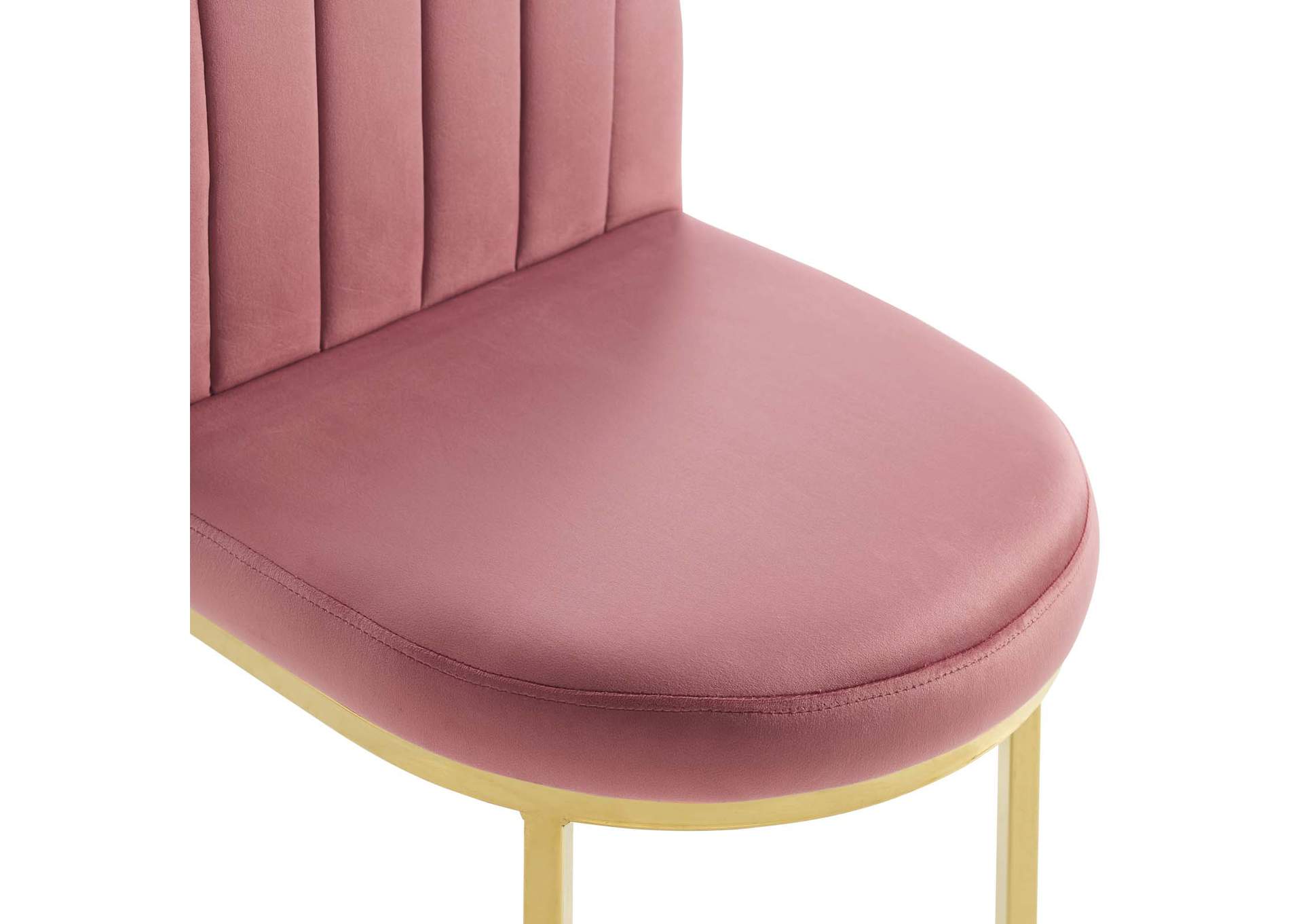 Gold Dusty Rose Isla Channel Tufted Performance Velvet Dining Side Chair,Modway