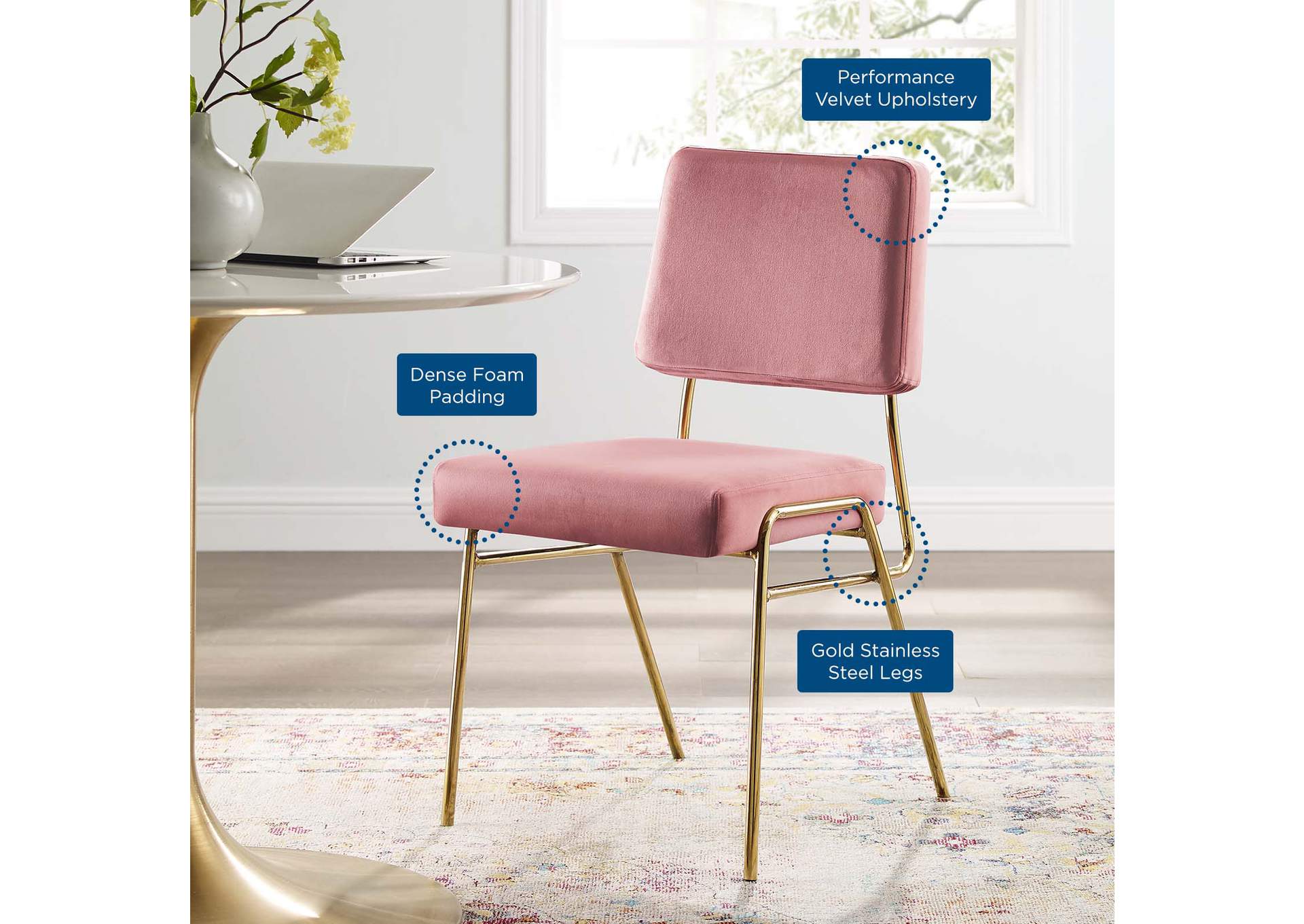 Craft Gold Dusty Rose Performance Velvet Dining Side Chair,Modway