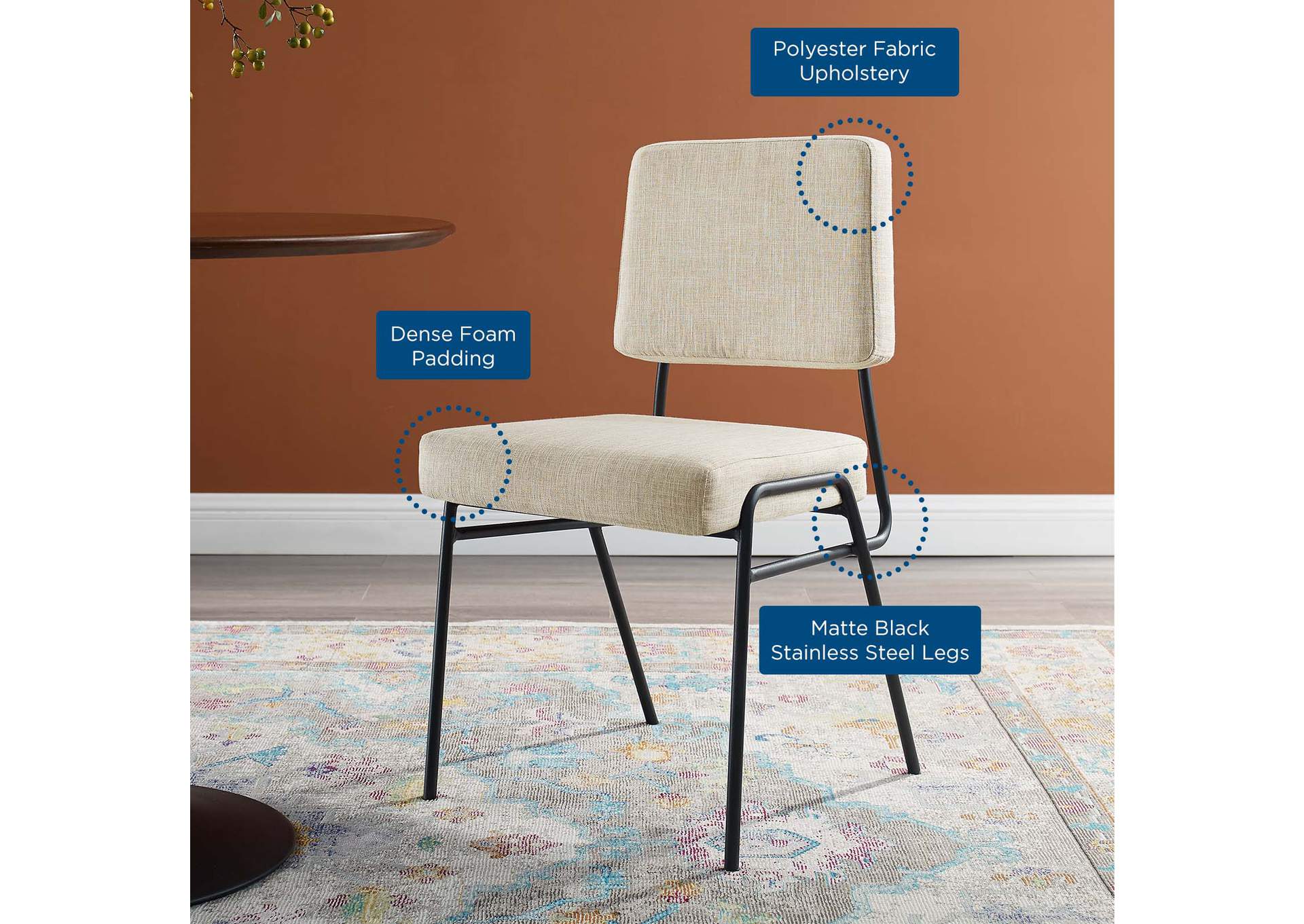 Black Beige Craft Upholstered Fabric Dining Side Chair,Modway